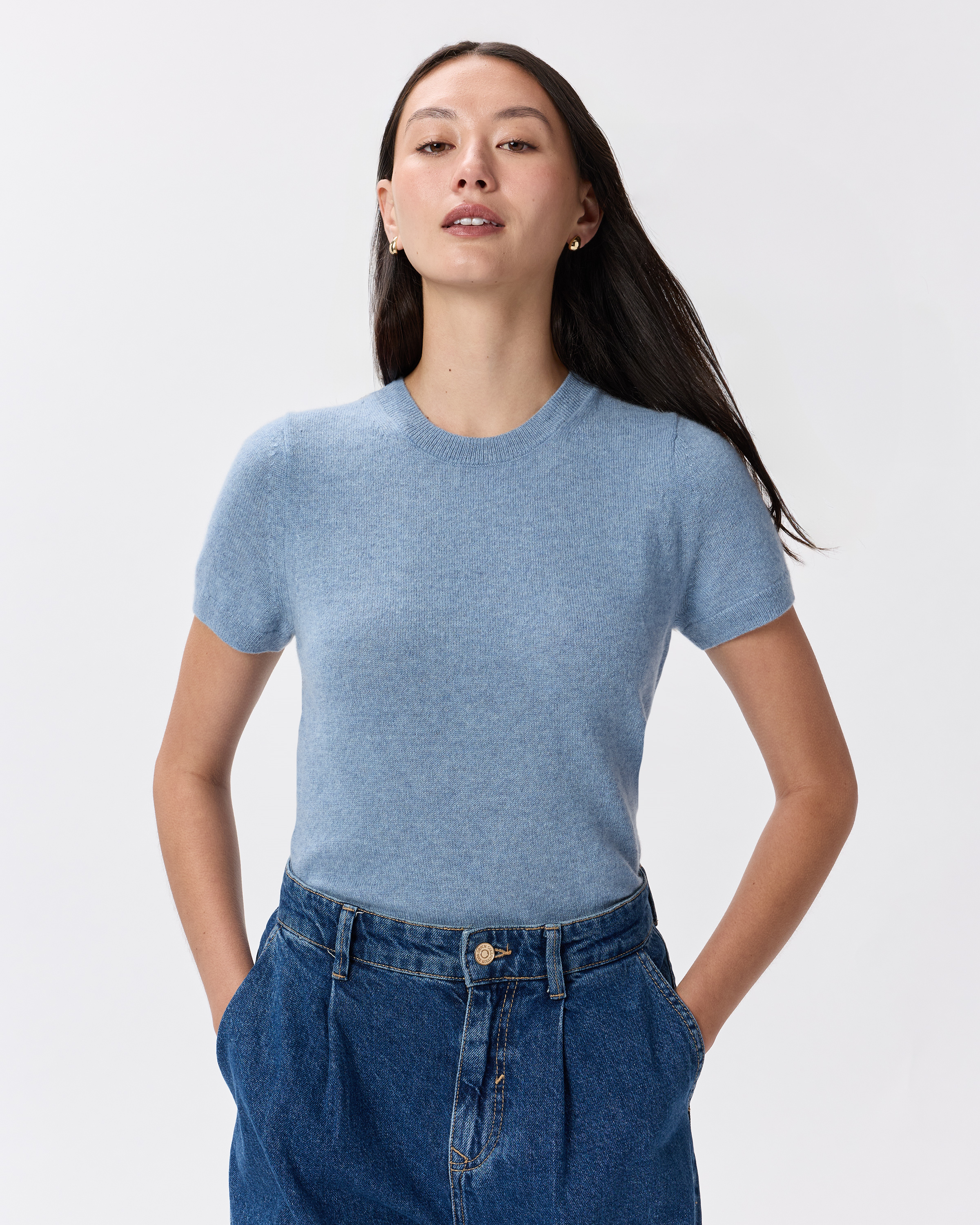 Faded Denim Mongolian Cashmere Tee