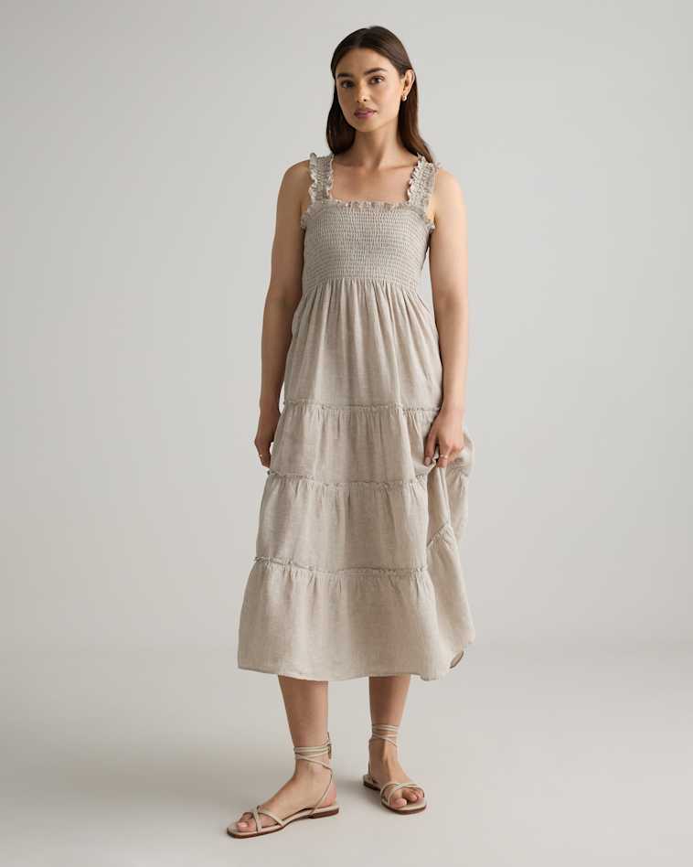 100% European Linen Sleeveless Swing Dress in Flax 100% European Linen Sleeveless Swing Dress in Flax