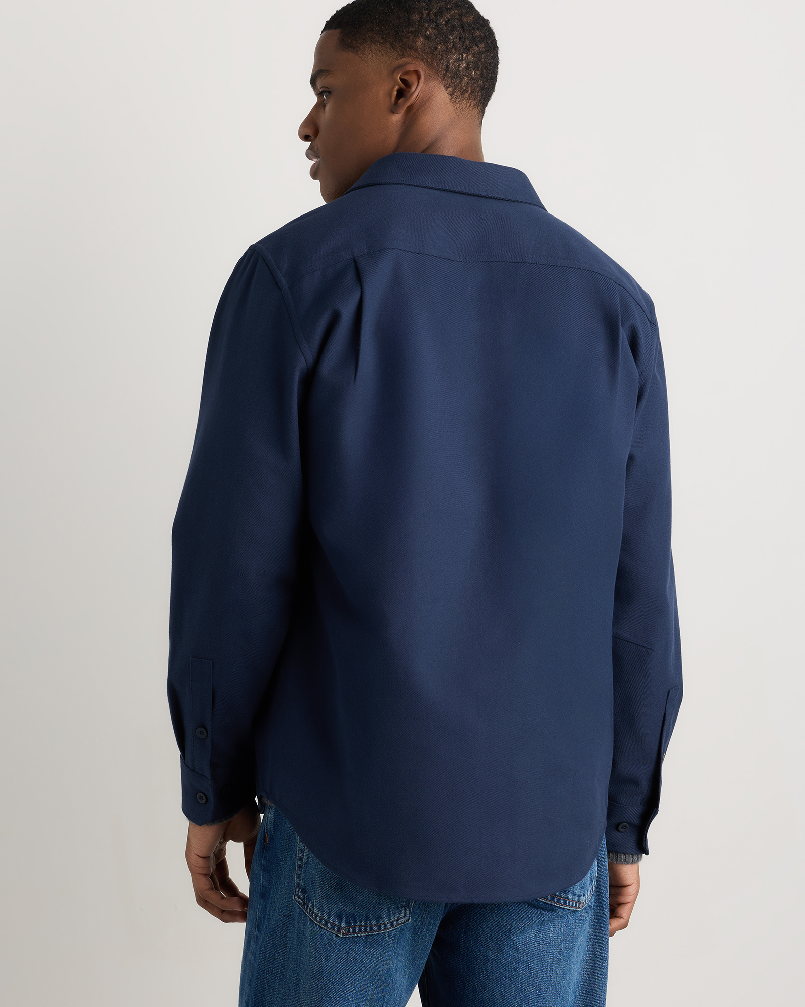 Brushed Cotton Wool Utility Overshirt in Deep Navy