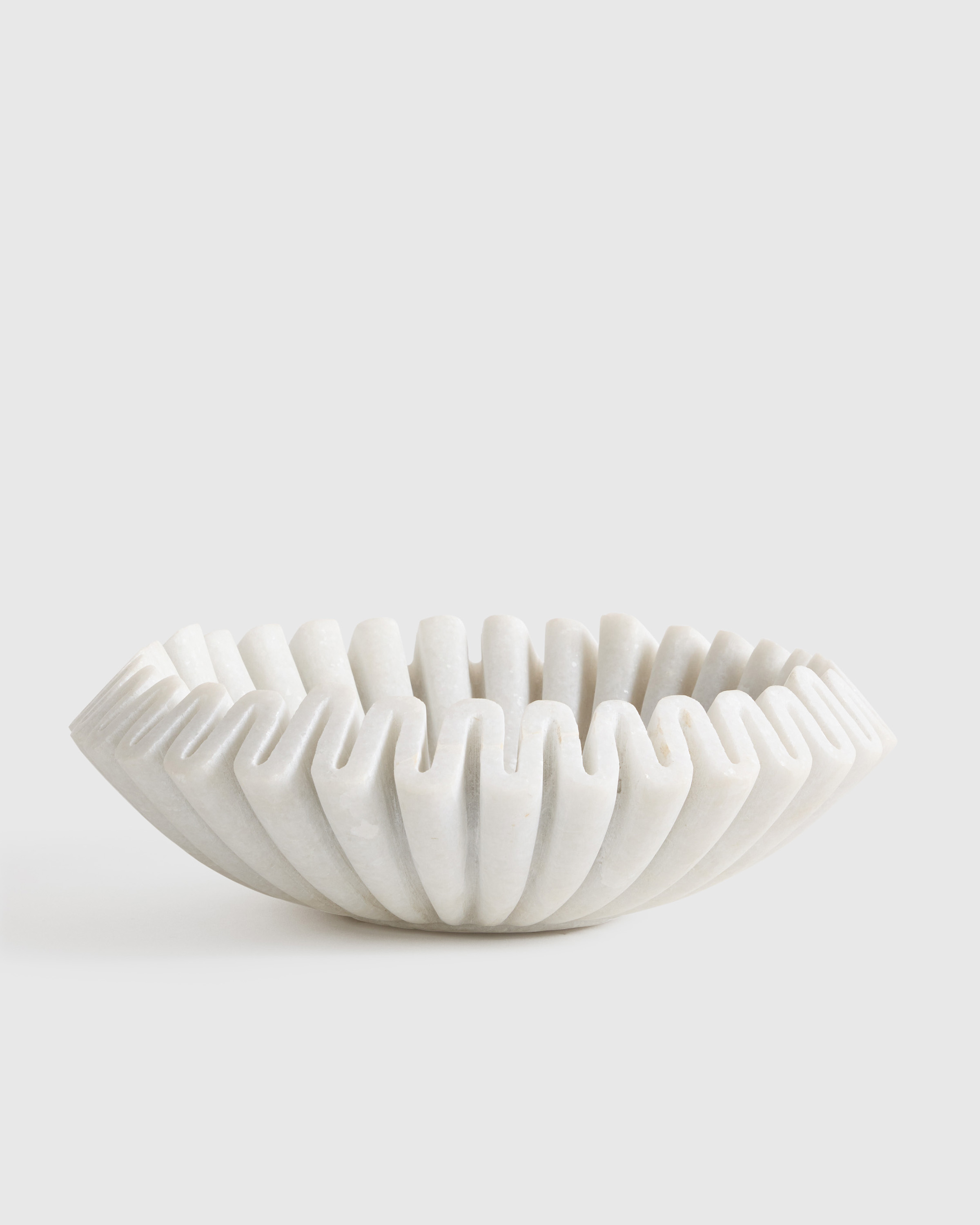 White Handcrafted Fluted Marble Decorative Bowl
