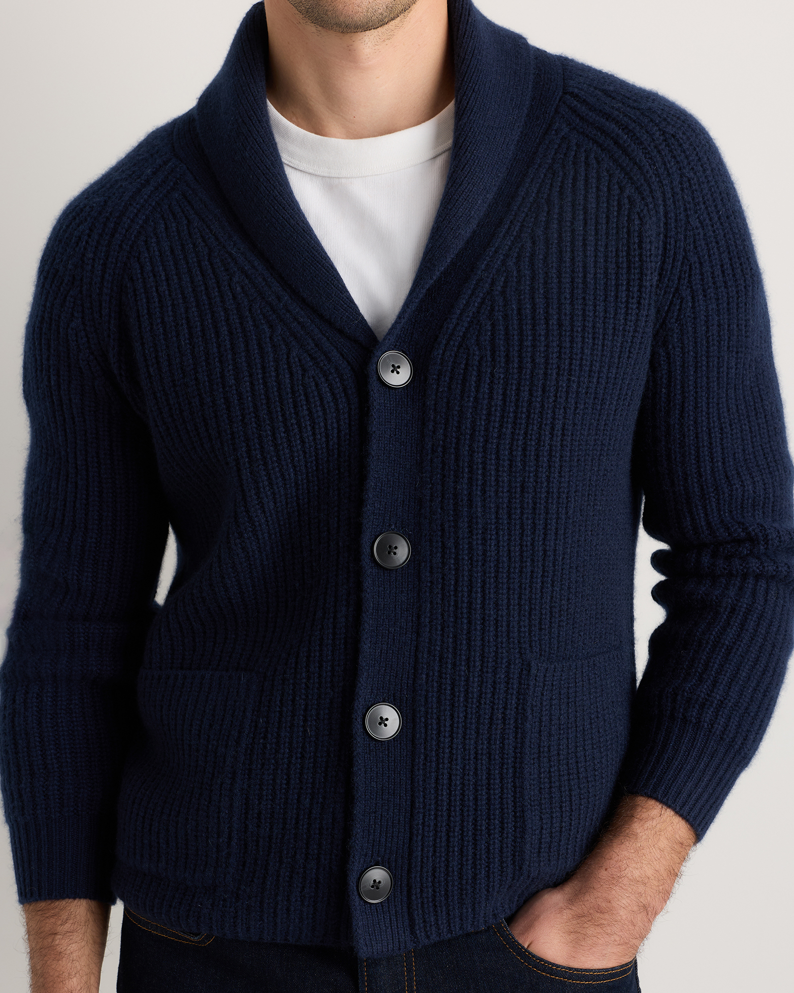 Mongolian Cashmere Shawl Collar Cardigan