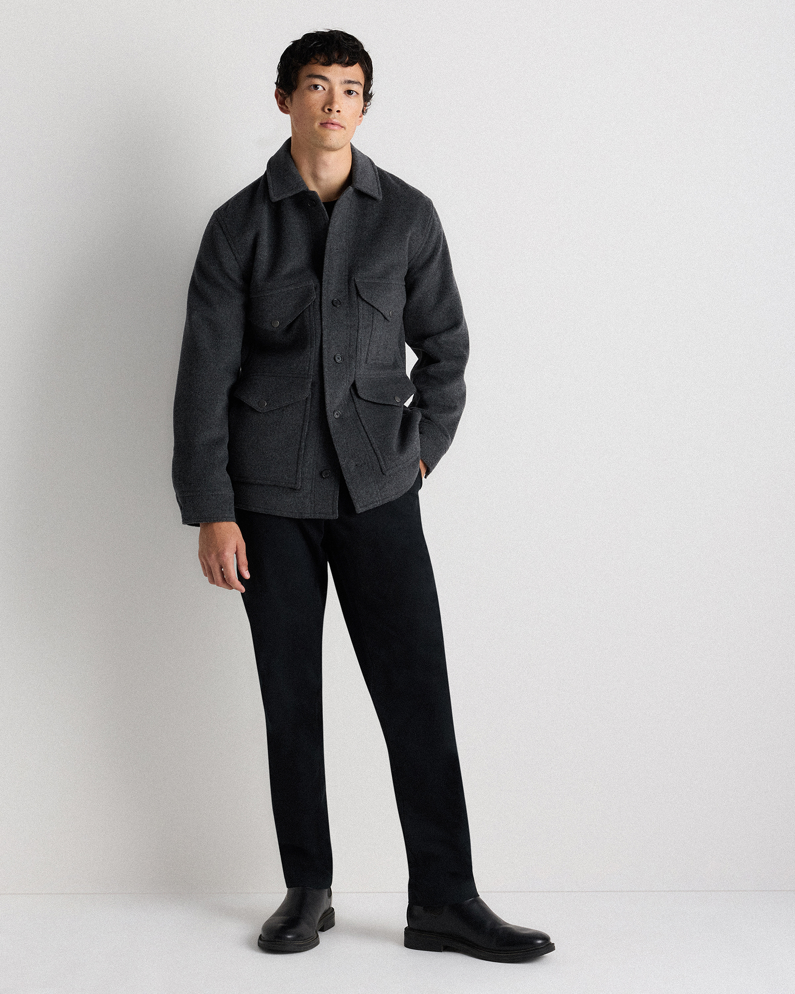 Wool Cashmere Field Jacket in Heather Charcoal