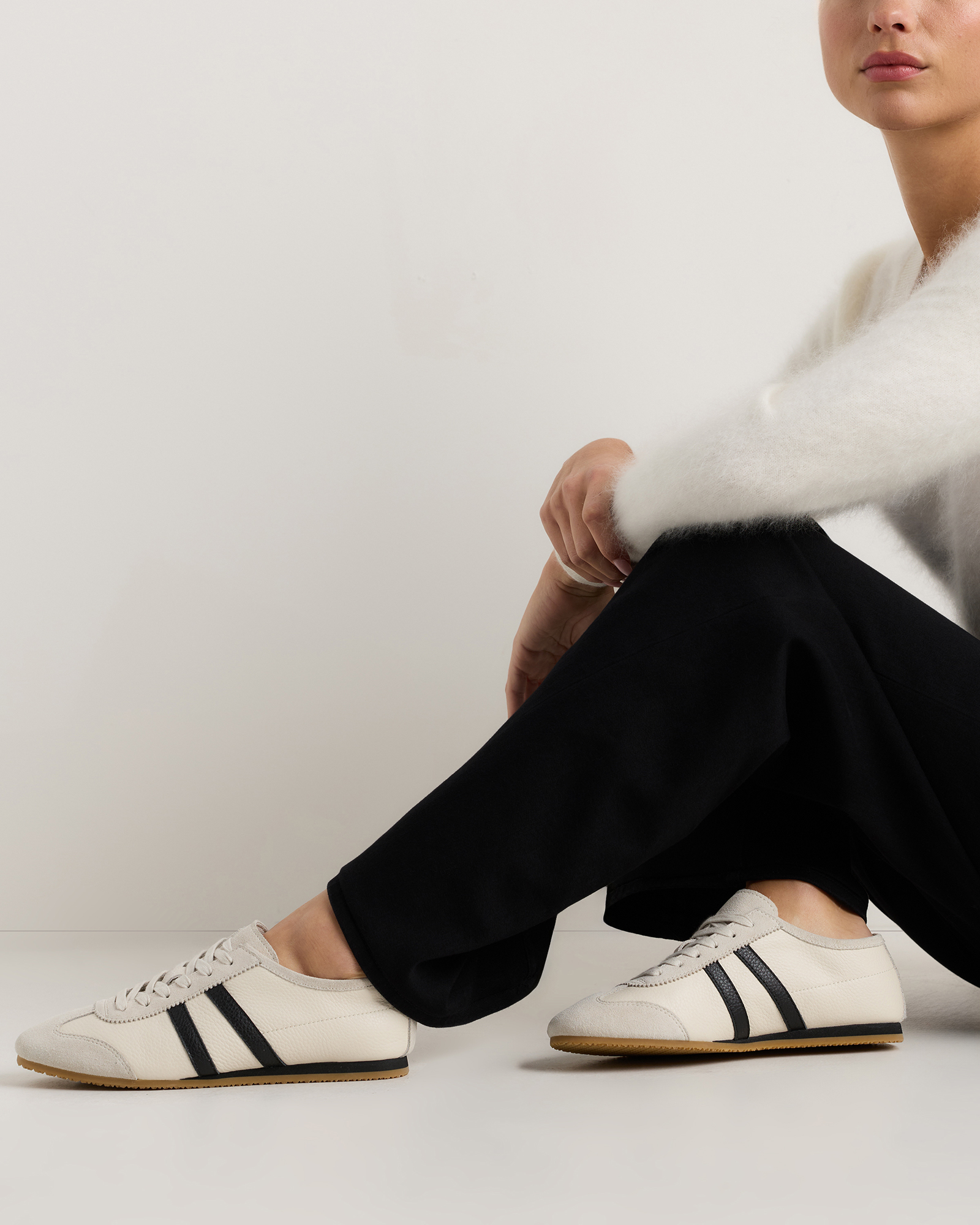 Italian Leather & Suede Low Profile Sneaker in Birch