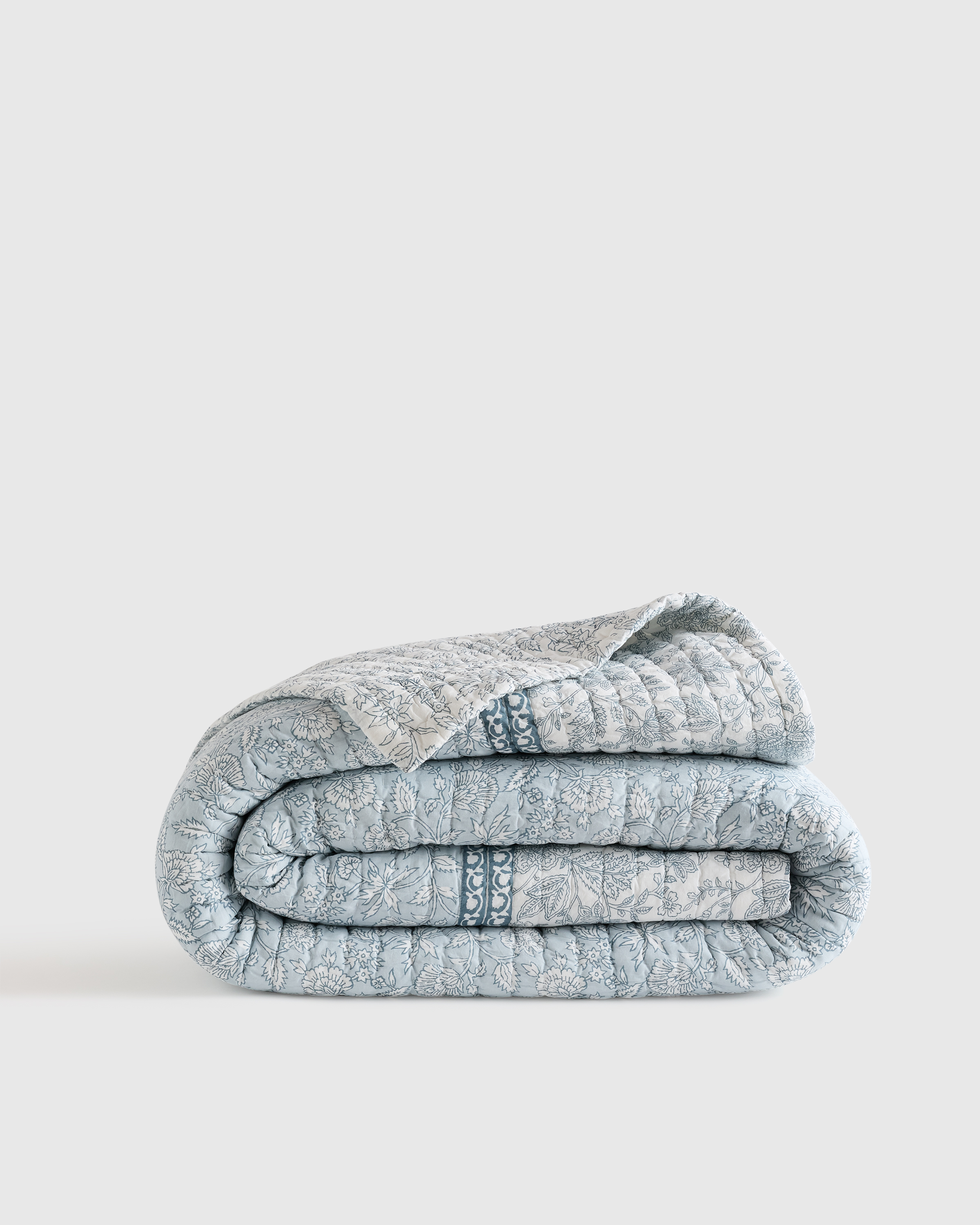 Blue Organic Cotton Block Print Quilt