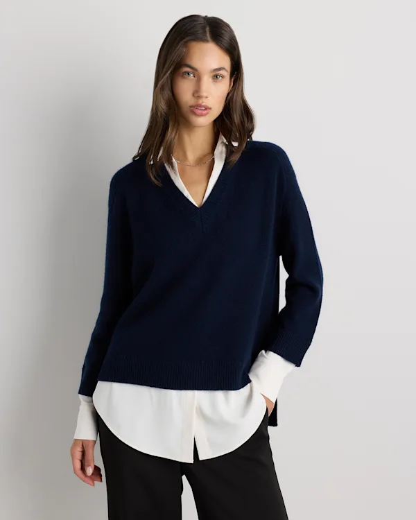 100% Mongolian Cashmere Layered V-Neck Sweater
