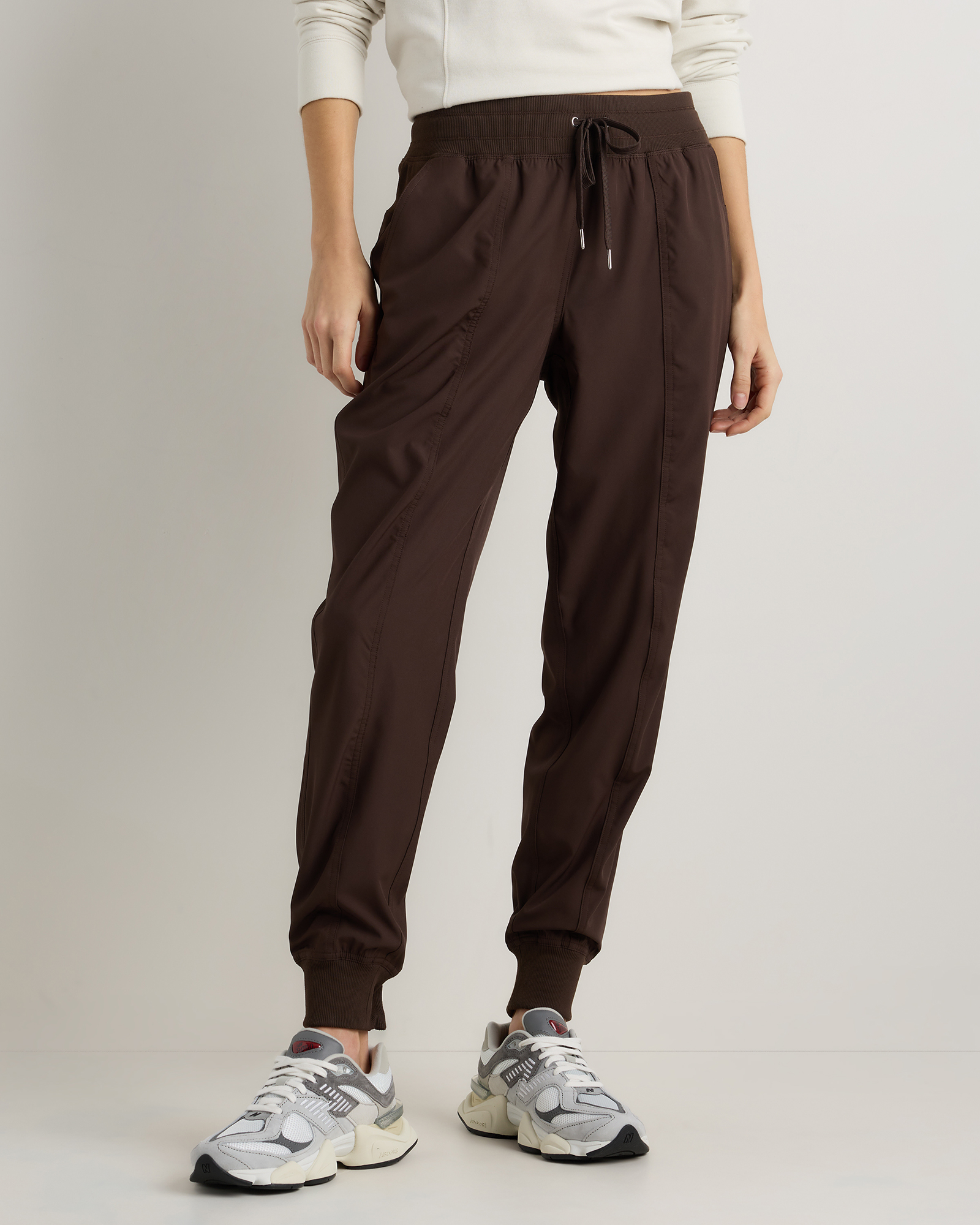 Coffee Bean Brown Performance Tech Mid-Rise Joggers