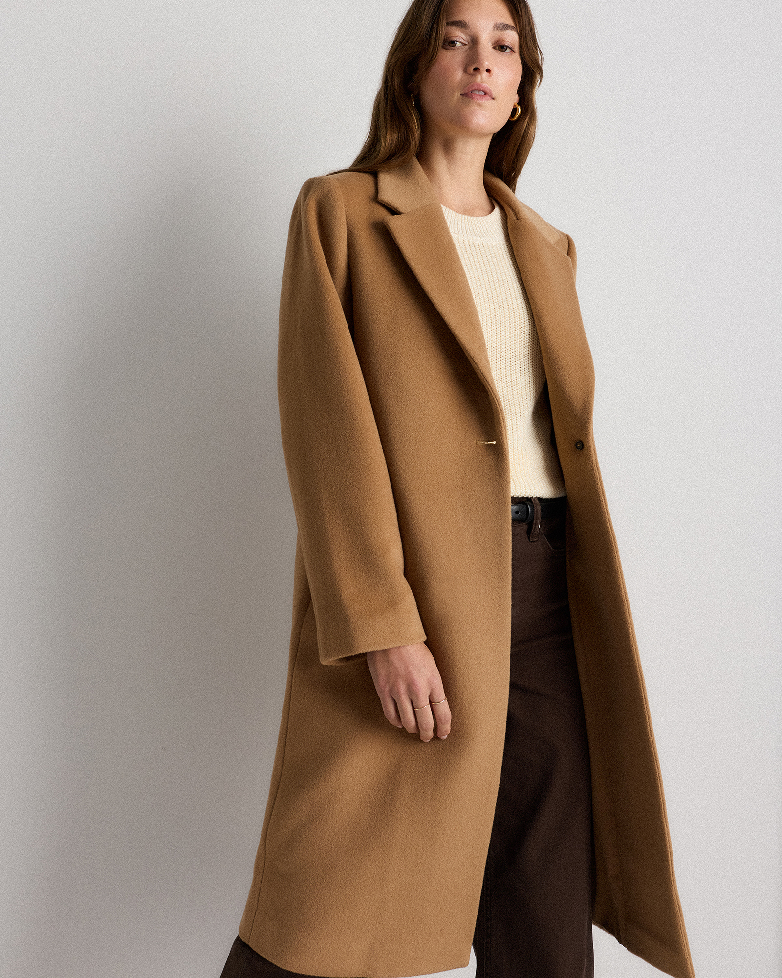 Wool Cashmere Classic Single-Breasted Coat in Caramel