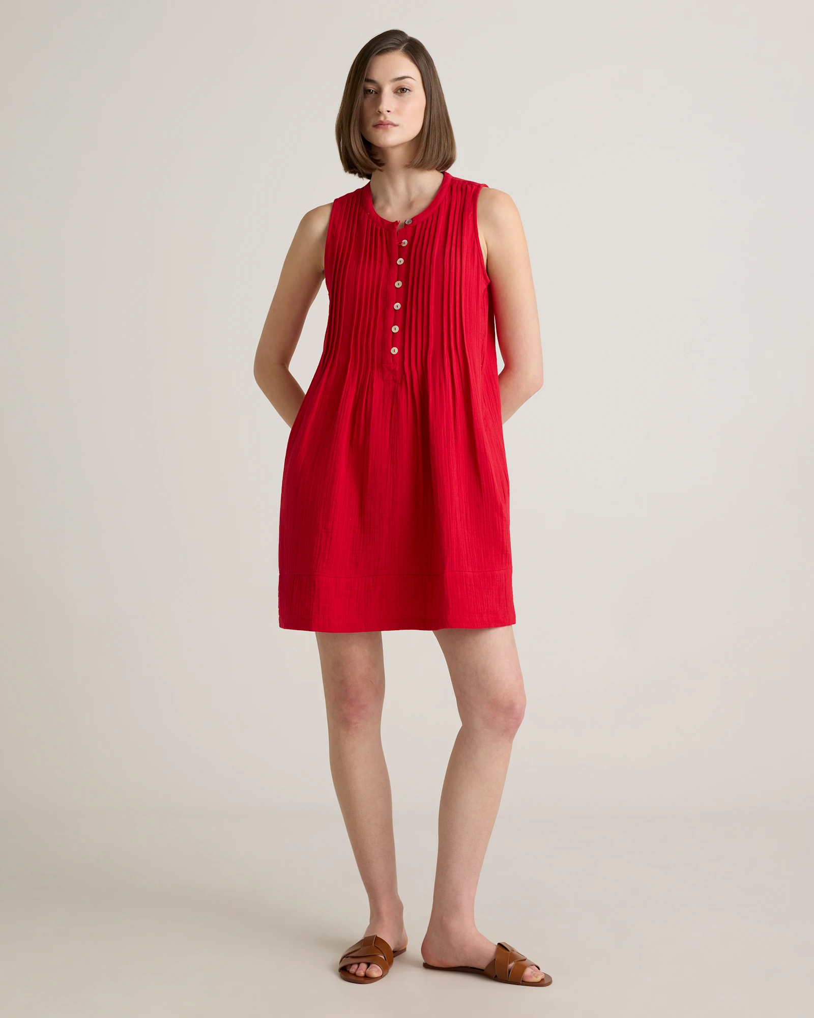 cotton gauze swing dress Crinkle Gauze Flutter-Sleeve Mini Swing Dress