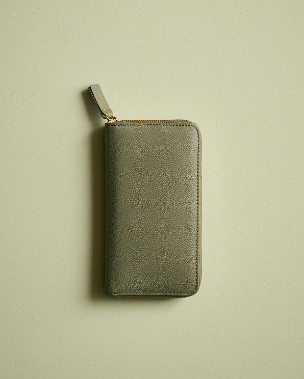 Olive Italian Pebbled Leather Continental Wallet