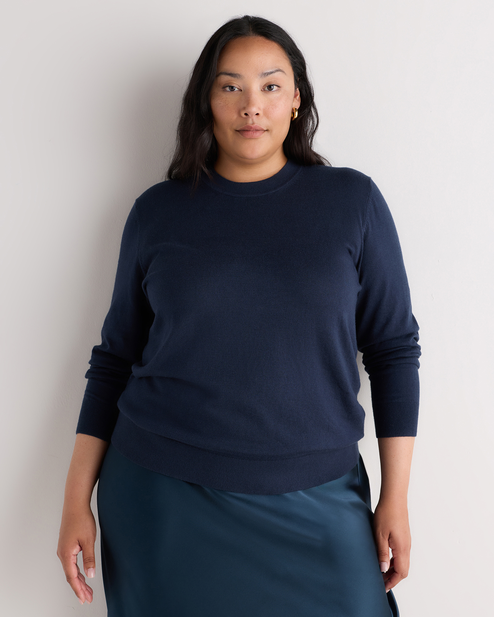 Atlas Navy Lightweight Cotton Cashmere Crew Sweater