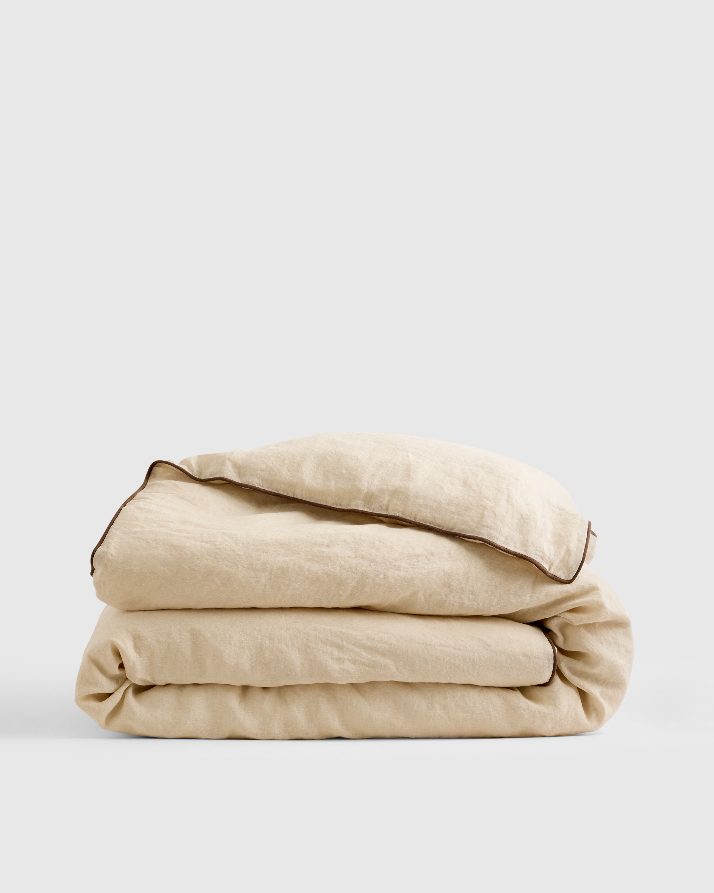 Oat/Espresso European Linen Piped Duvet Cover