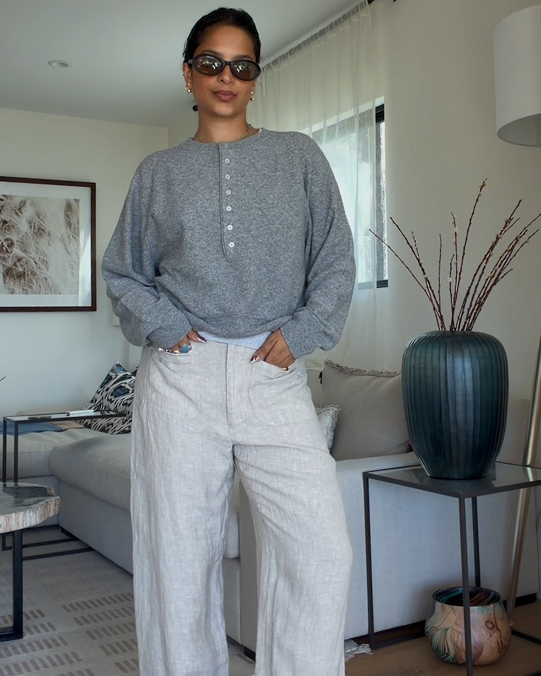 Mogolian Cashmere Dolman Sleeve Henley Sweater Multi Ella Dsouza 4x5 THUMBNAIL