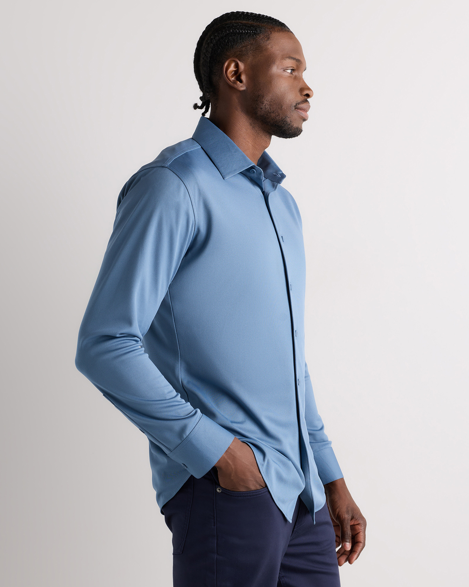 dress shirt pull down Commuter Stretch Pique Long Sleeve Button Down