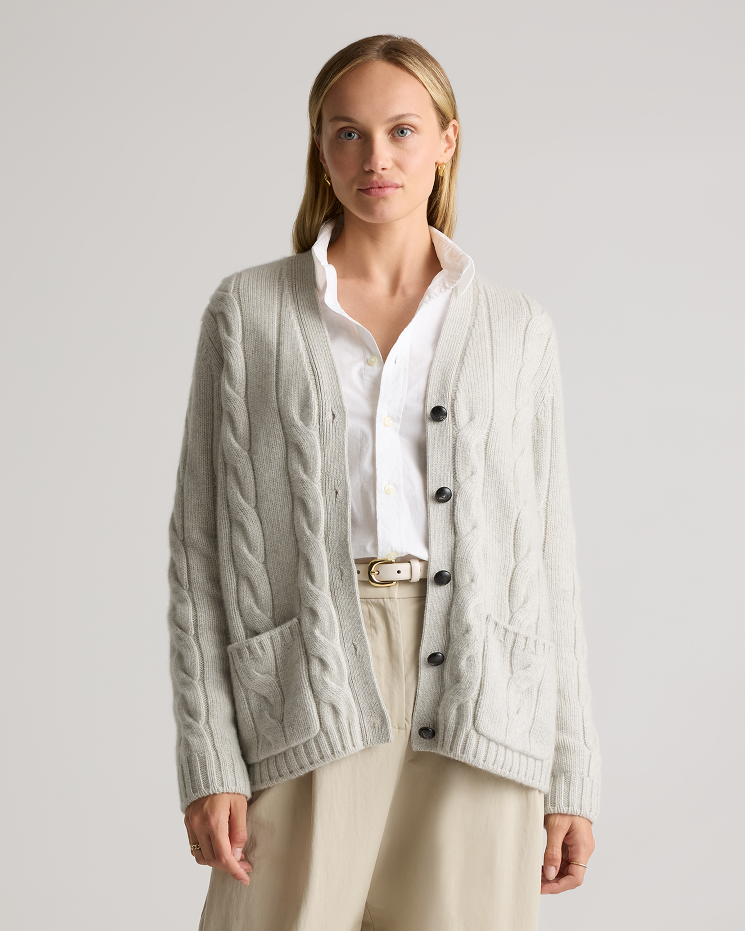 Quince Women's Luxe Baby Cashmere Cable Cardigan Sweater In Pearled Ivory