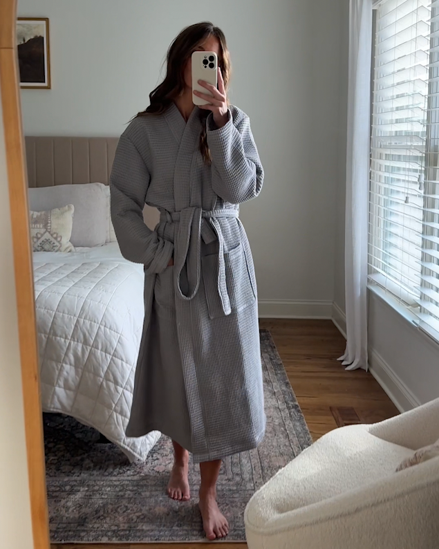 Organic Turkish Waffle Robe GREY Multi 4x5