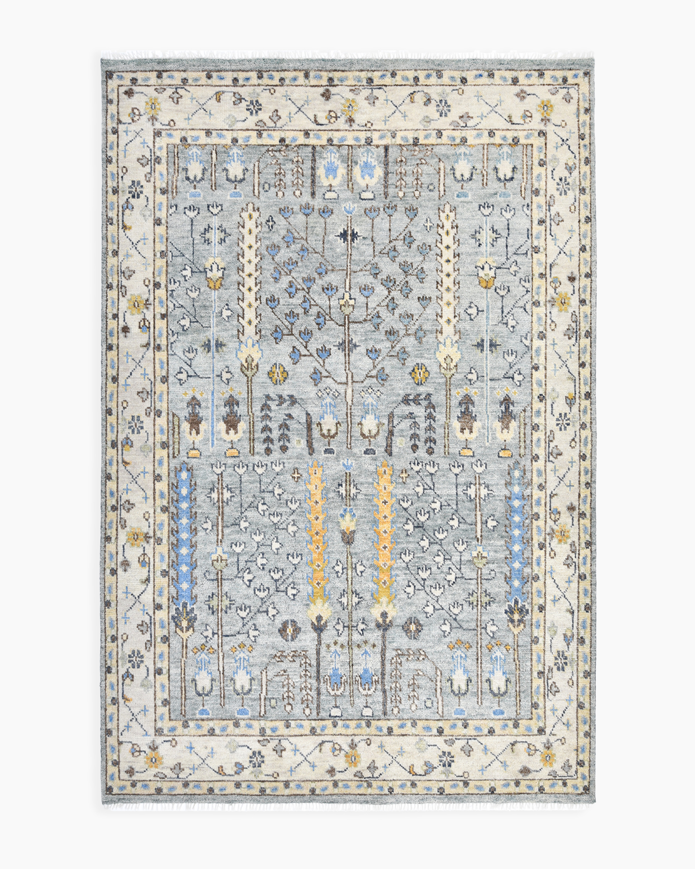 Light Grey Reed Hand-Knotted Wool Rug