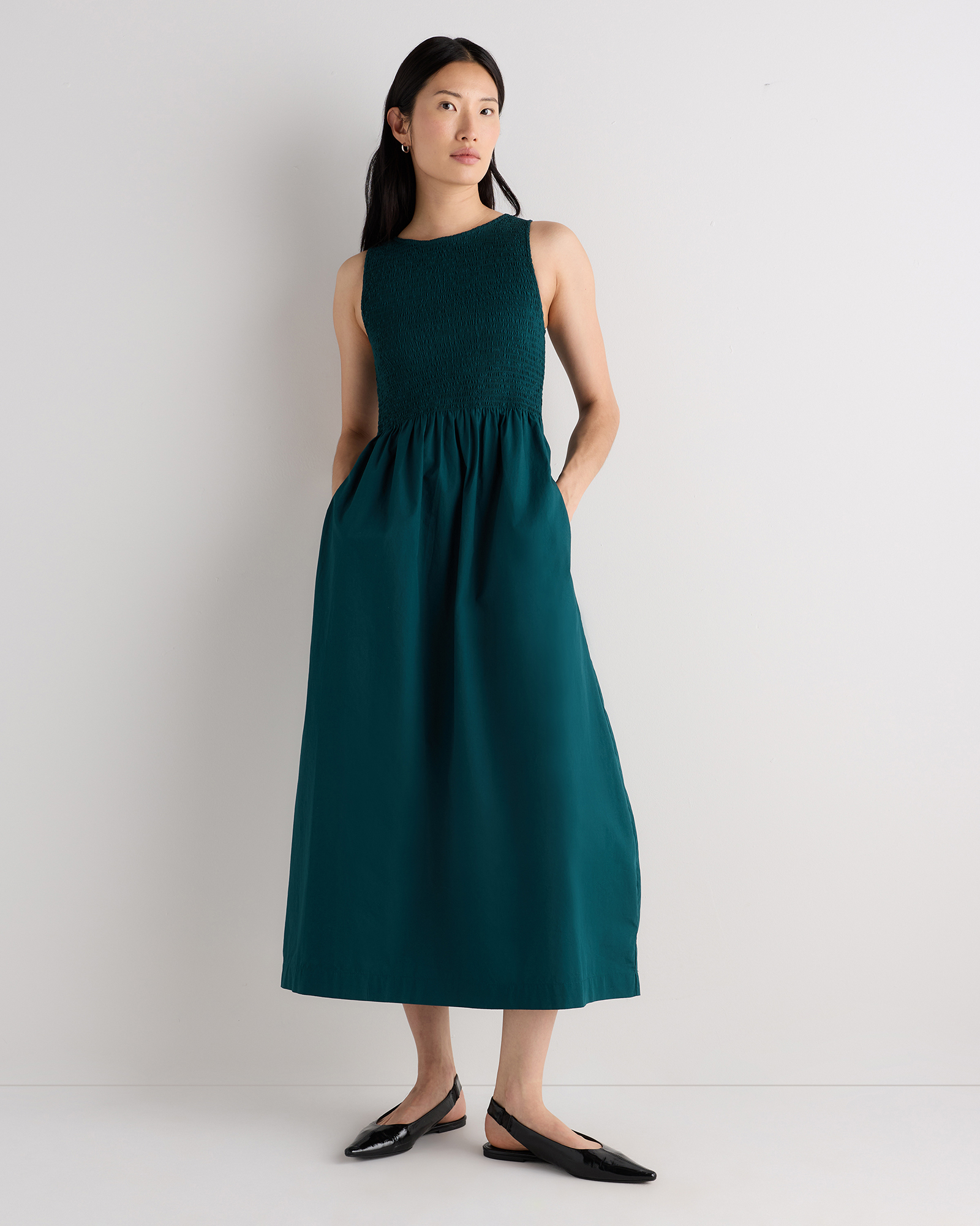 Ocean Green 100% Organic Cotton Poplin Boatneck Maxi Dress