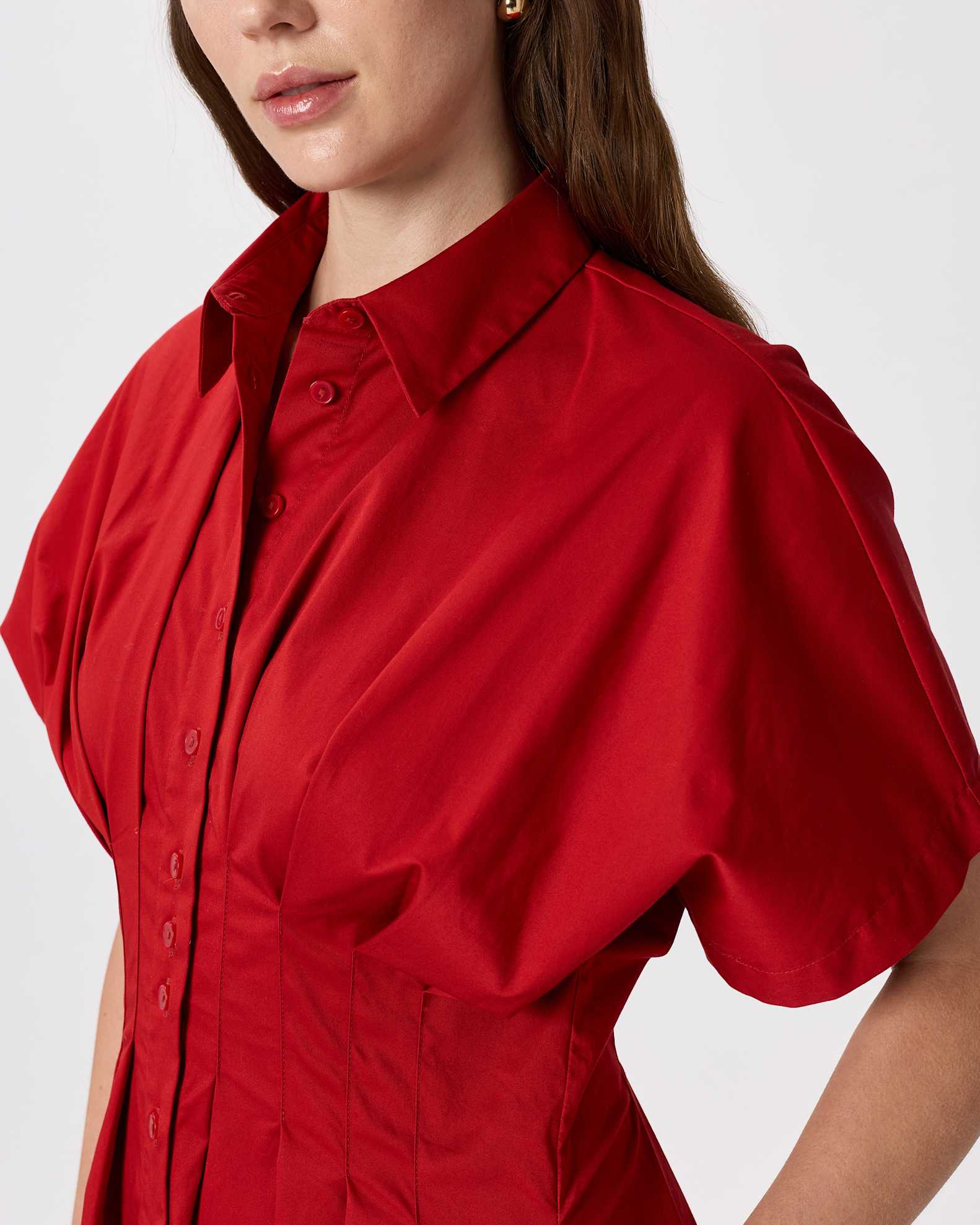 Women's Stretch Twill Pleated Midi Shirt Dress Women's Stretch Twill Pleated Midi Shirt Dress