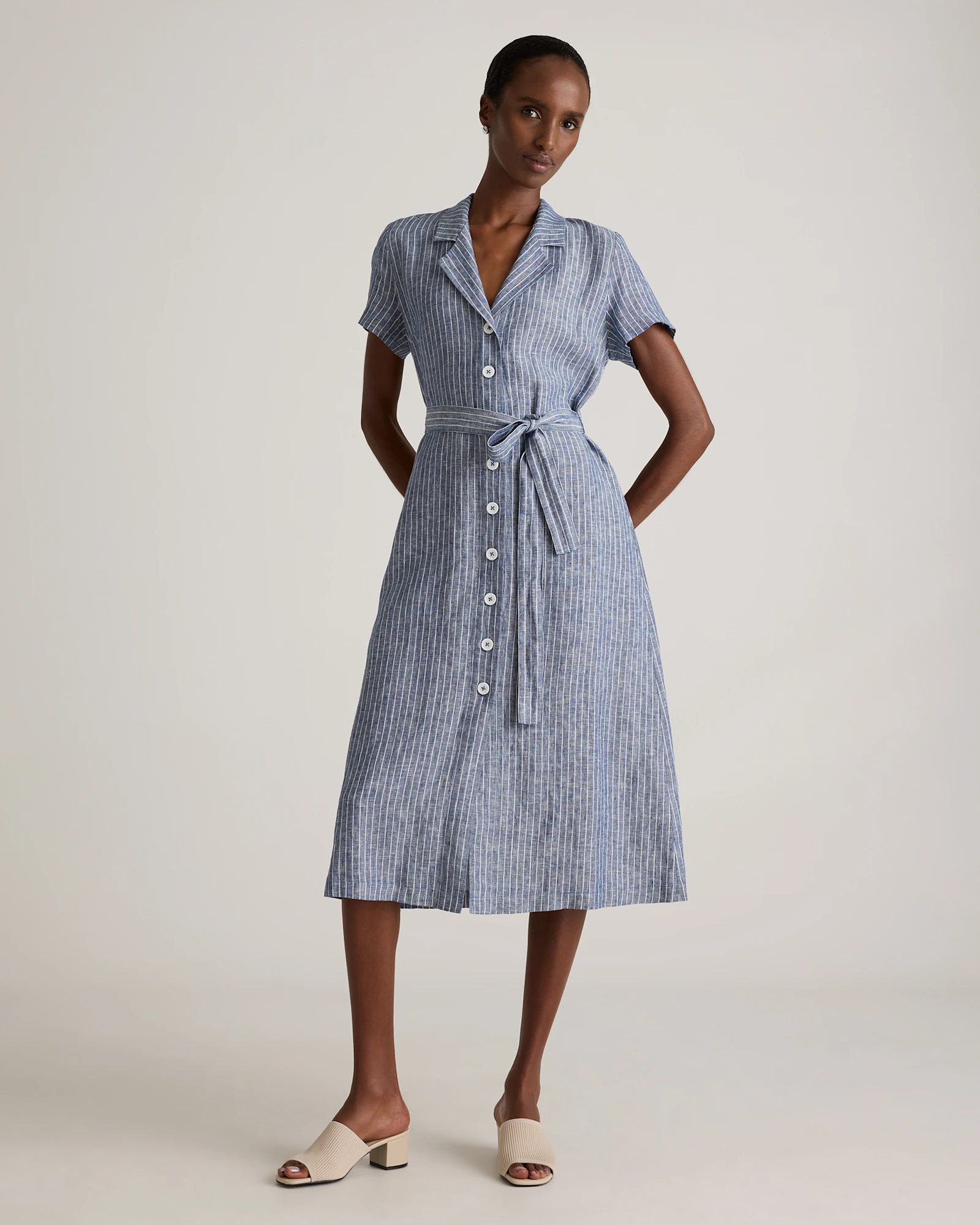 uo amber button down linen midi dress UO Amber Button-Down Linen Midi Dress