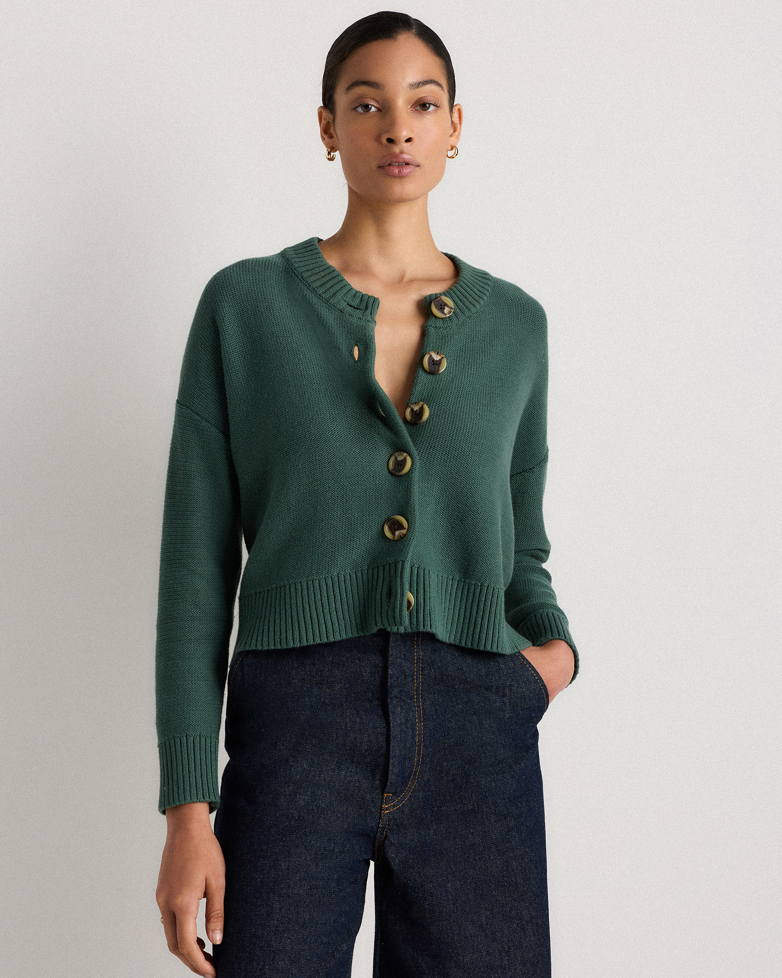 100% Organic Cotton Cropped Cardigan in Big Sur Green