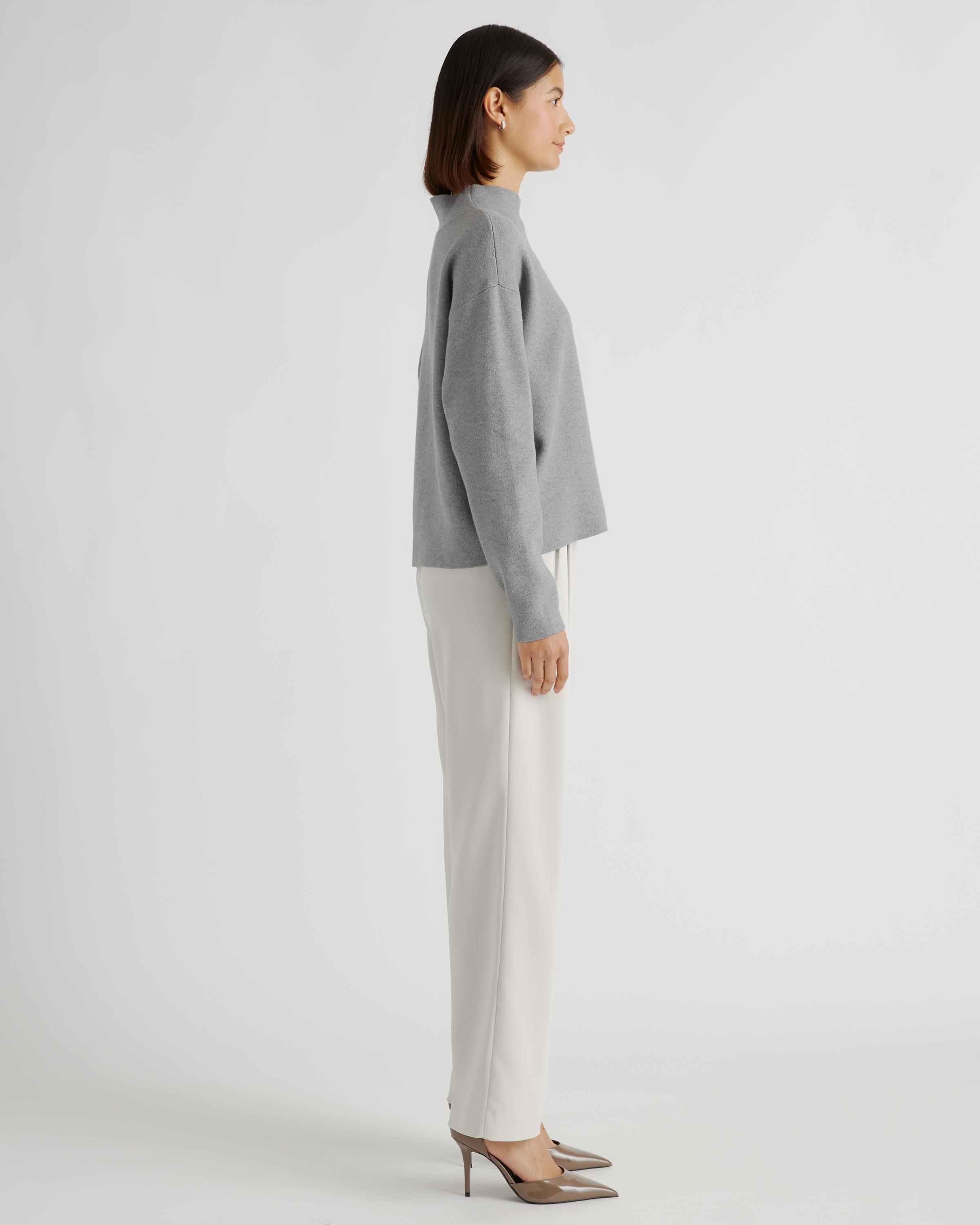 Eco-Knit Milano Stitch Mock Neck Pullover in Heather Grey