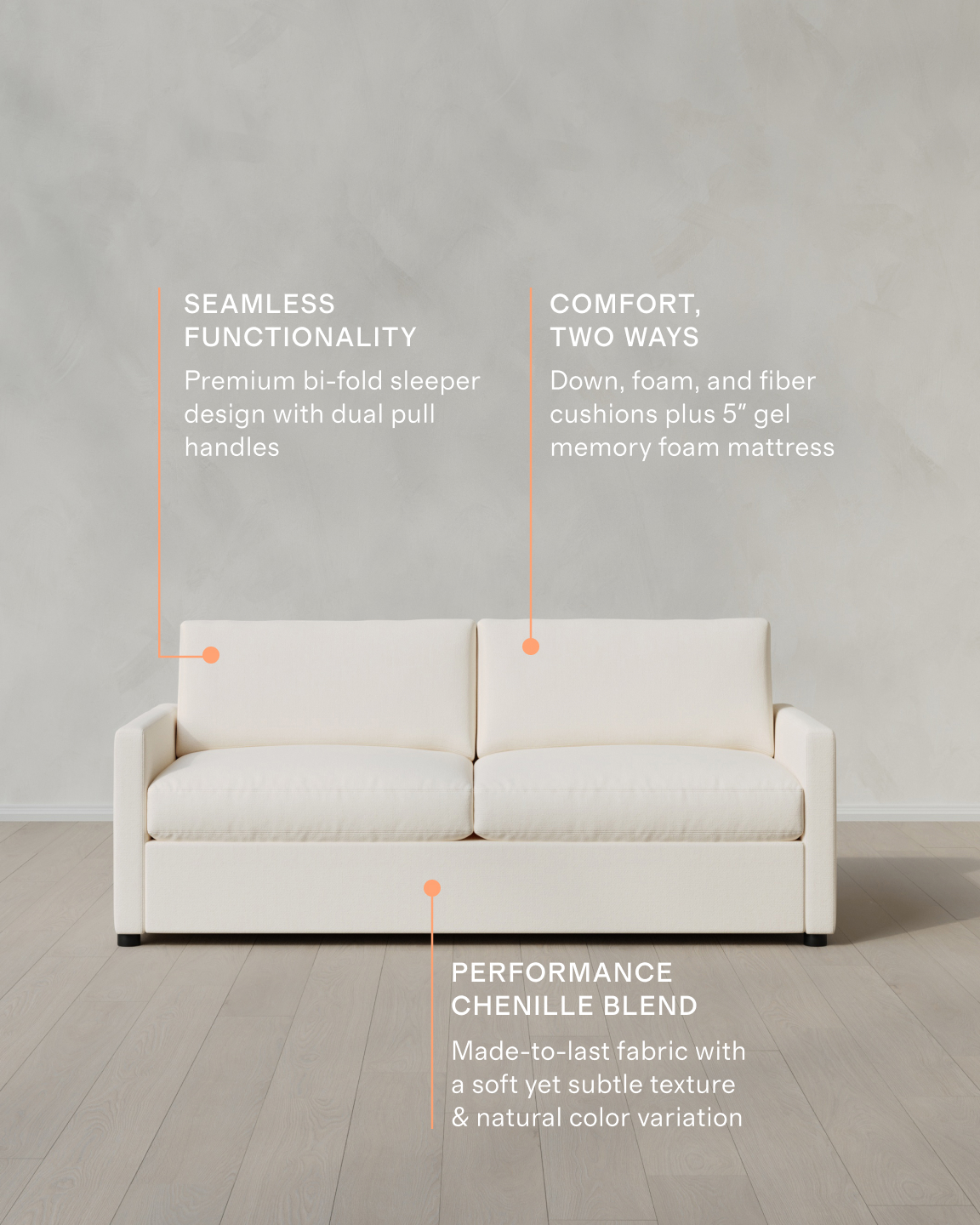Brennan Performance Chenille Linen Blend Sleeper Sofa in Marshmallow