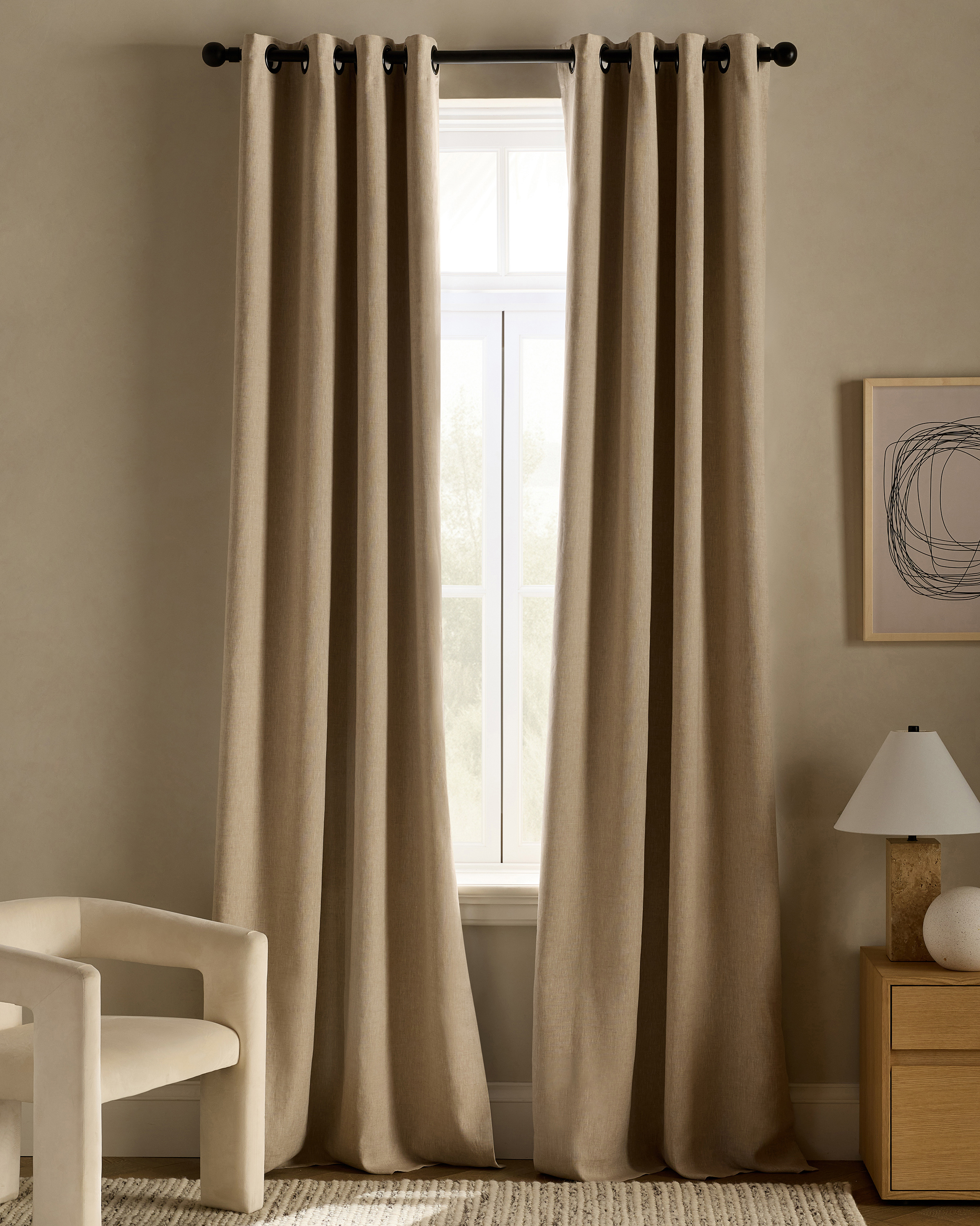 Flax European Linen Grommet Room Darkening Curtain