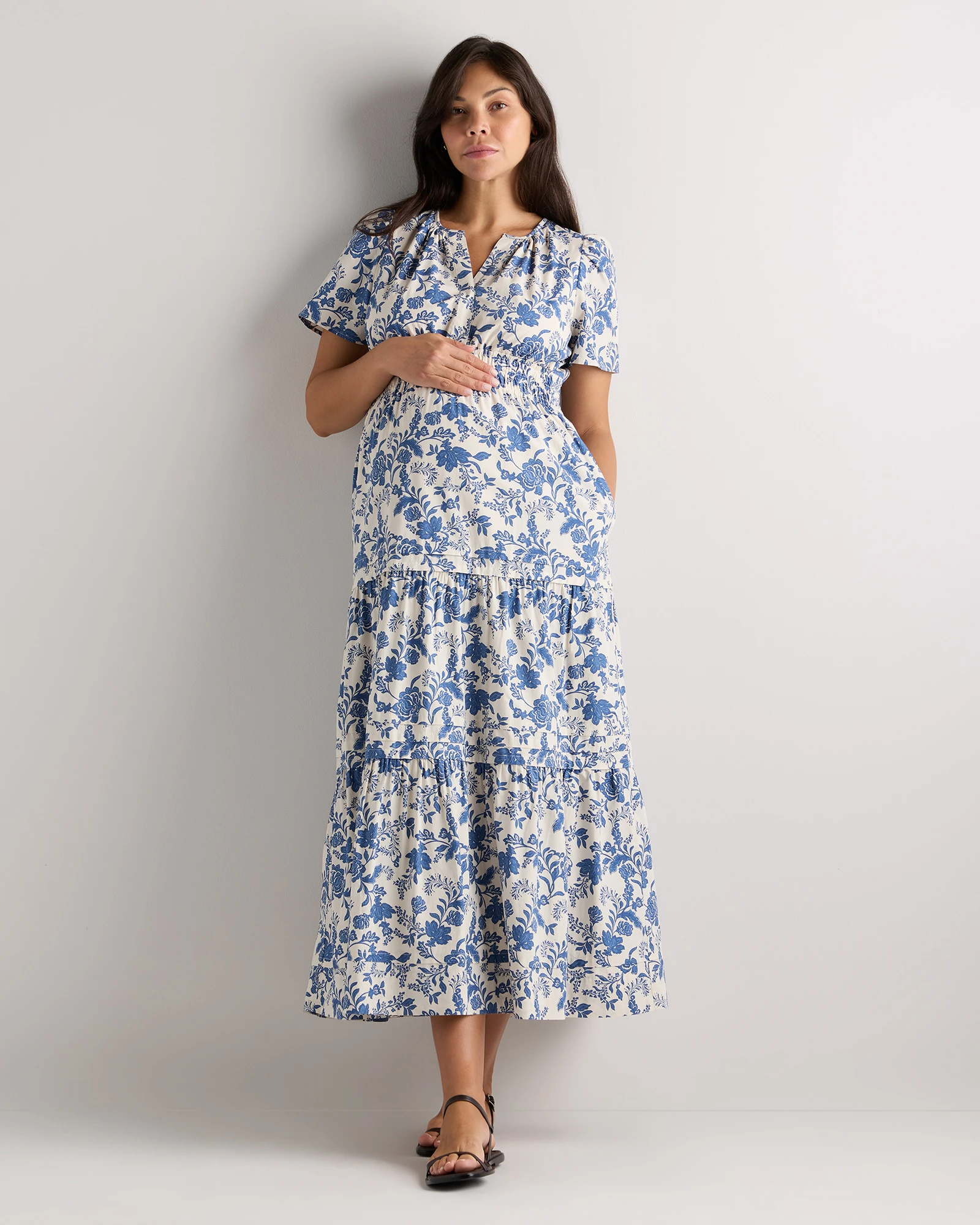 100% Organic Cotton Maternity Tiered Maxi Dress