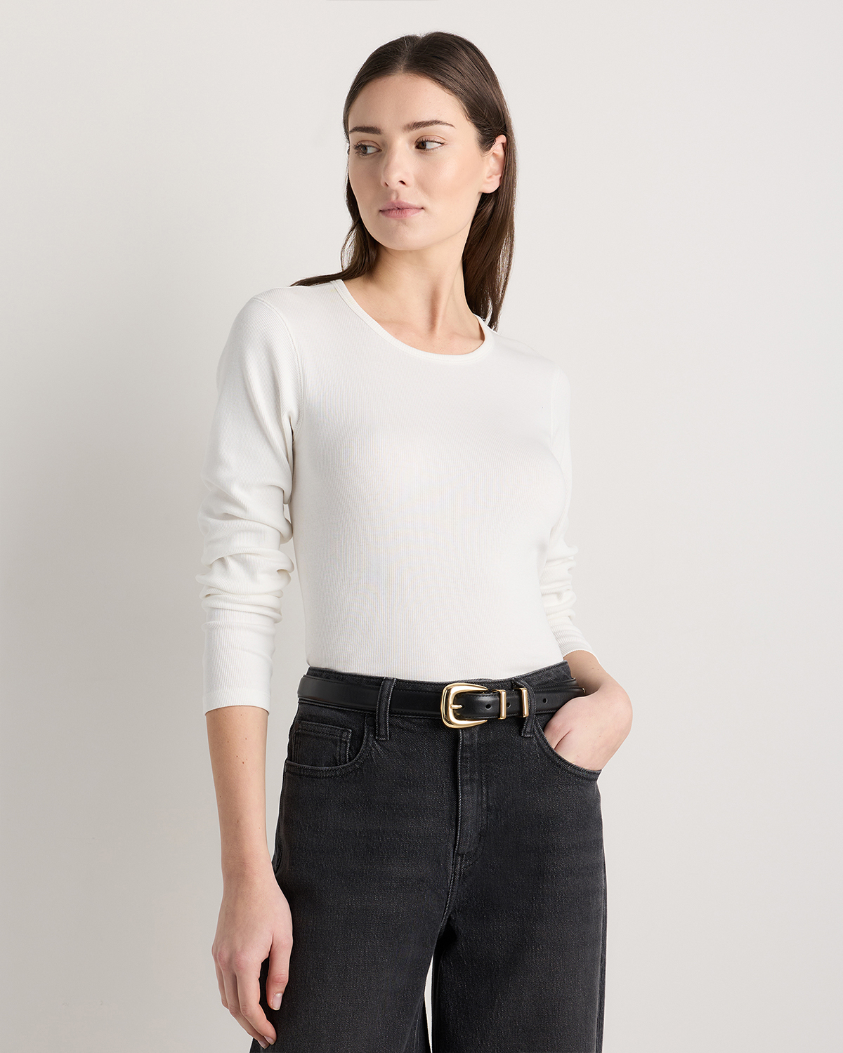 Quince Women's Micro-rib Long Sleeve T-shirt In White