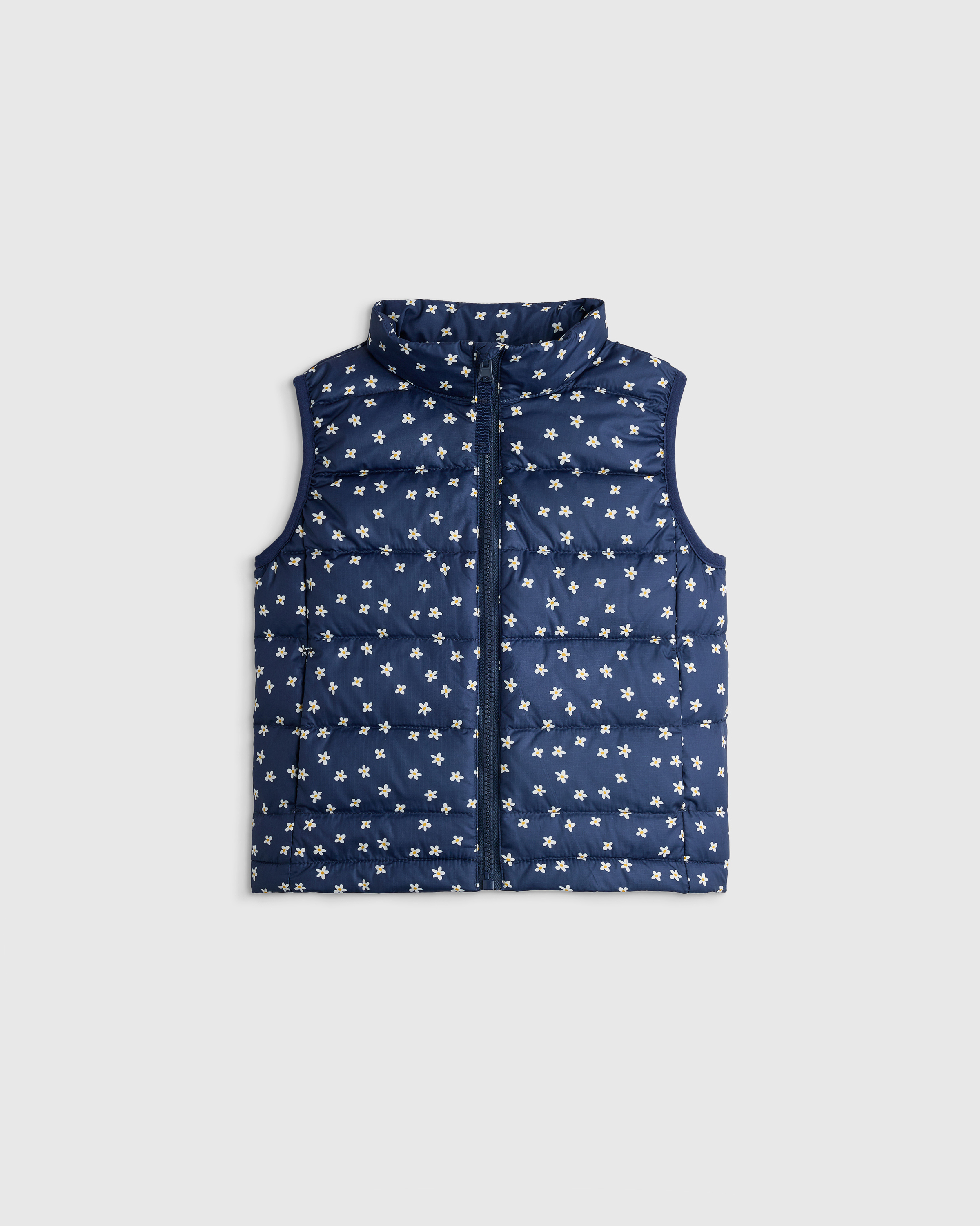 Navy Mini Floral Lightweight Down Puffer Vest