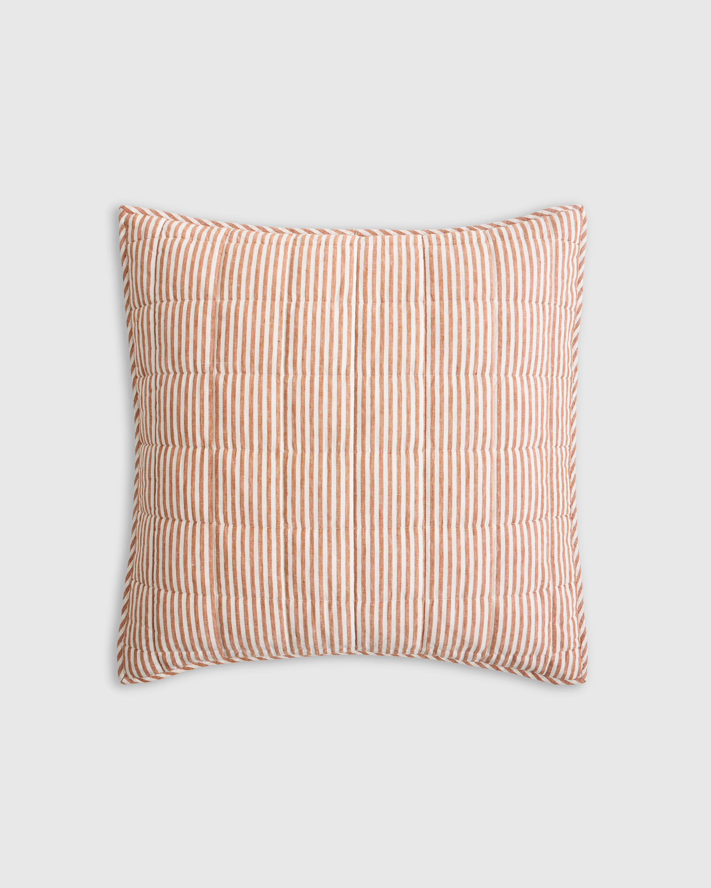 Terracotta/White Stripe European Linen Box Quilted Euro Sham