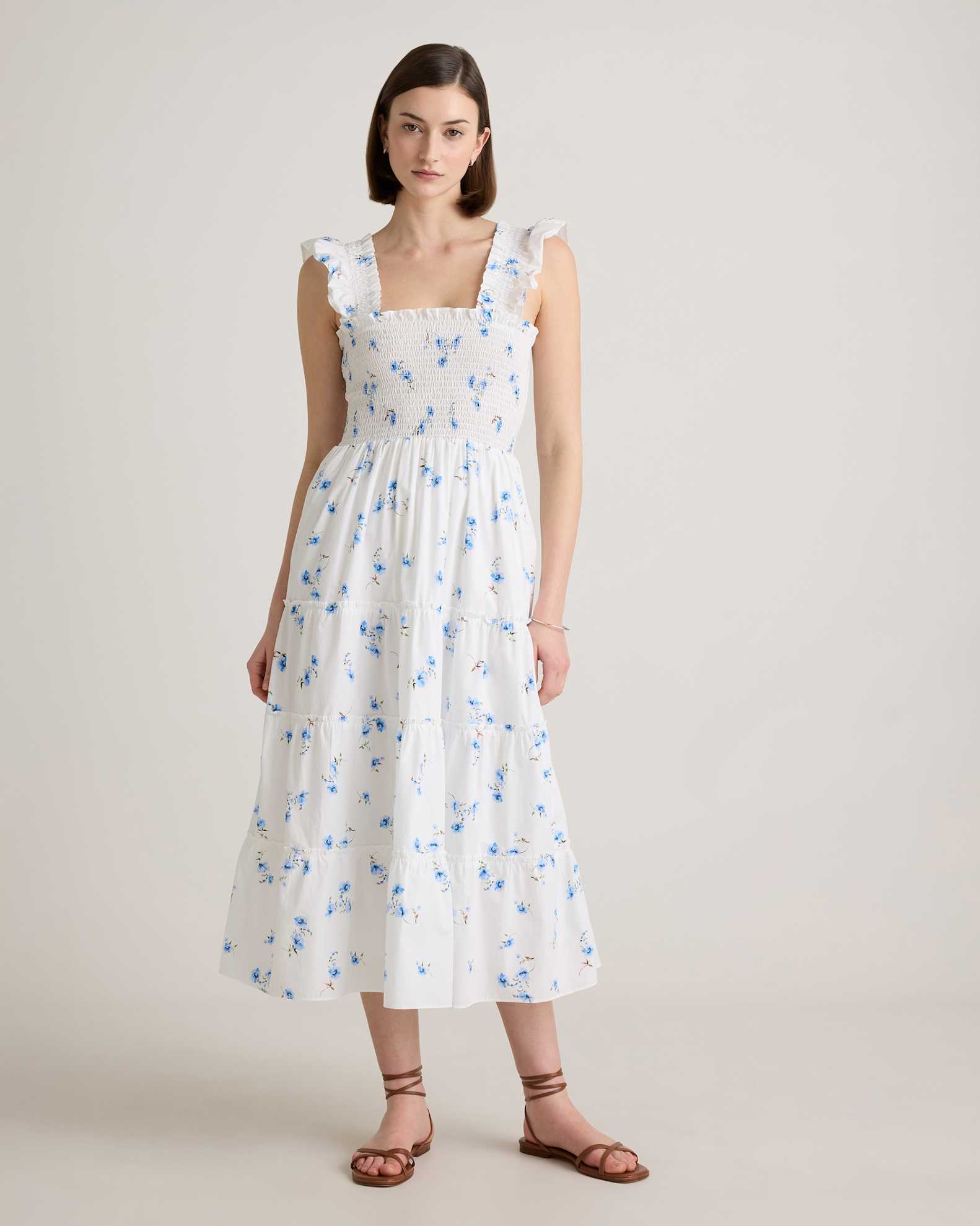 100 organic cotton smocked midi dress Organic Cotton Poplin Smocked Midi Dress