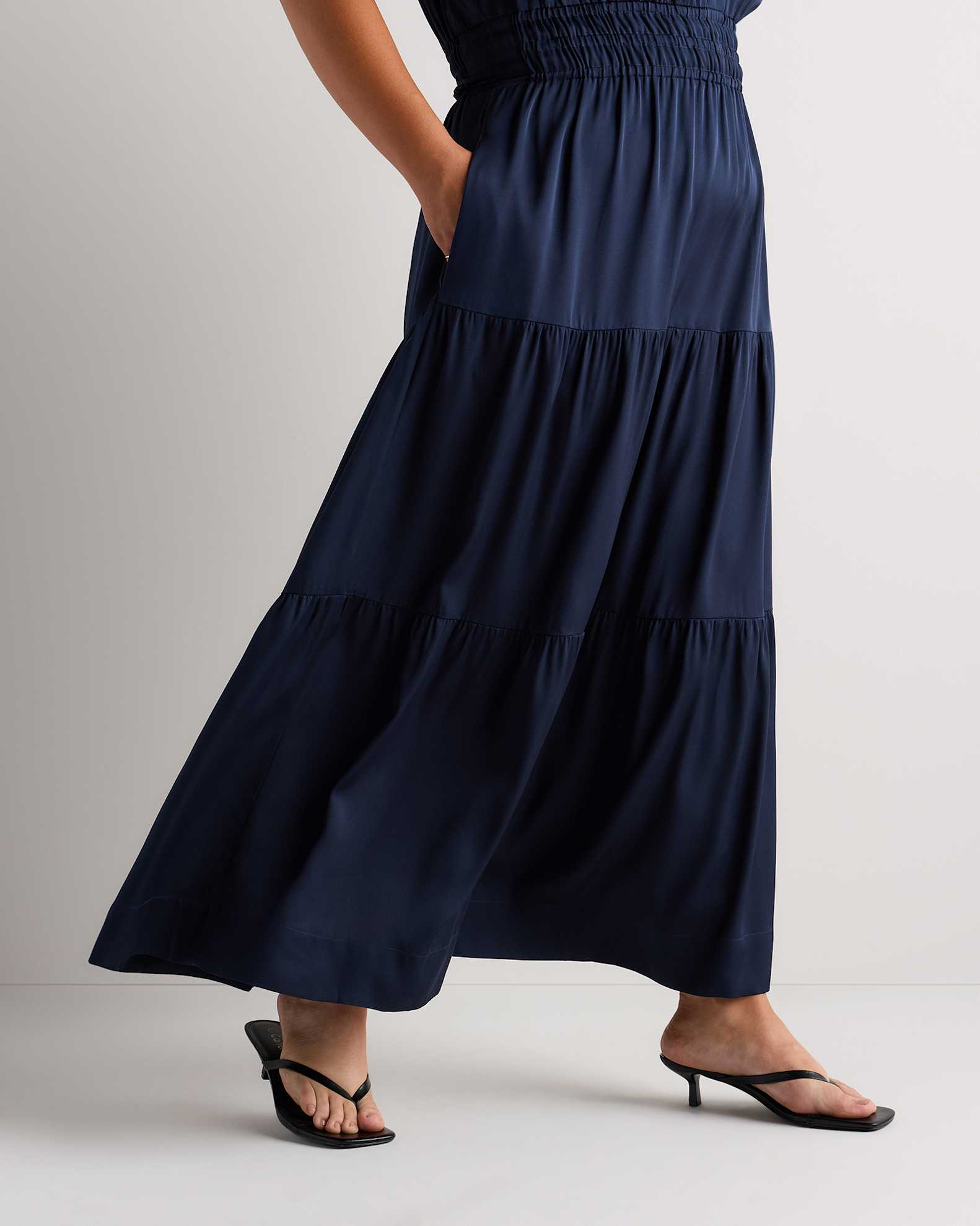 washable stretch silk tiered maxi dress Quince Women's Stretch Silk Tiered Maxi Dress, Navy, Size XL