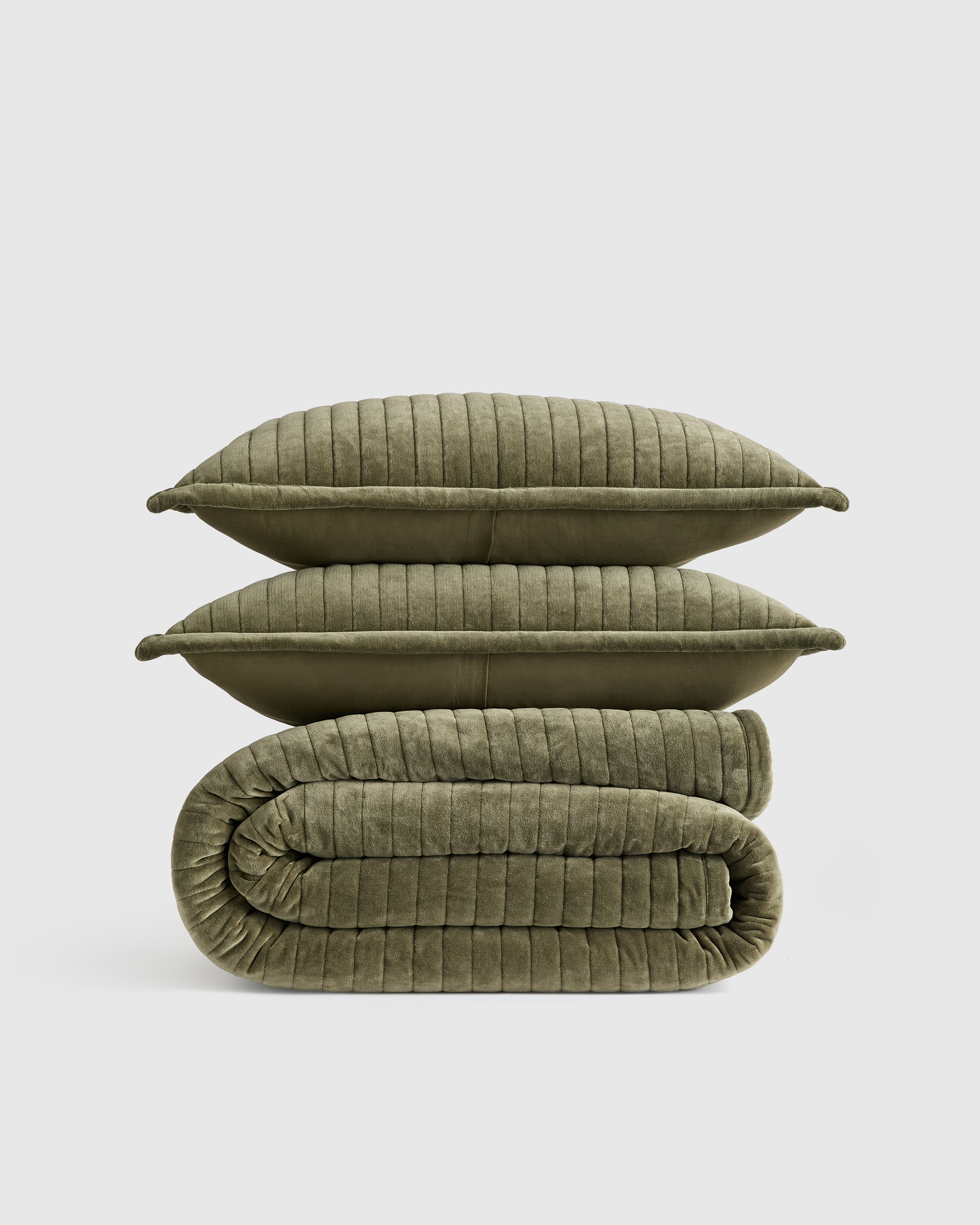 Moss Cotton Velvet Horizontal Channel Quilt Set