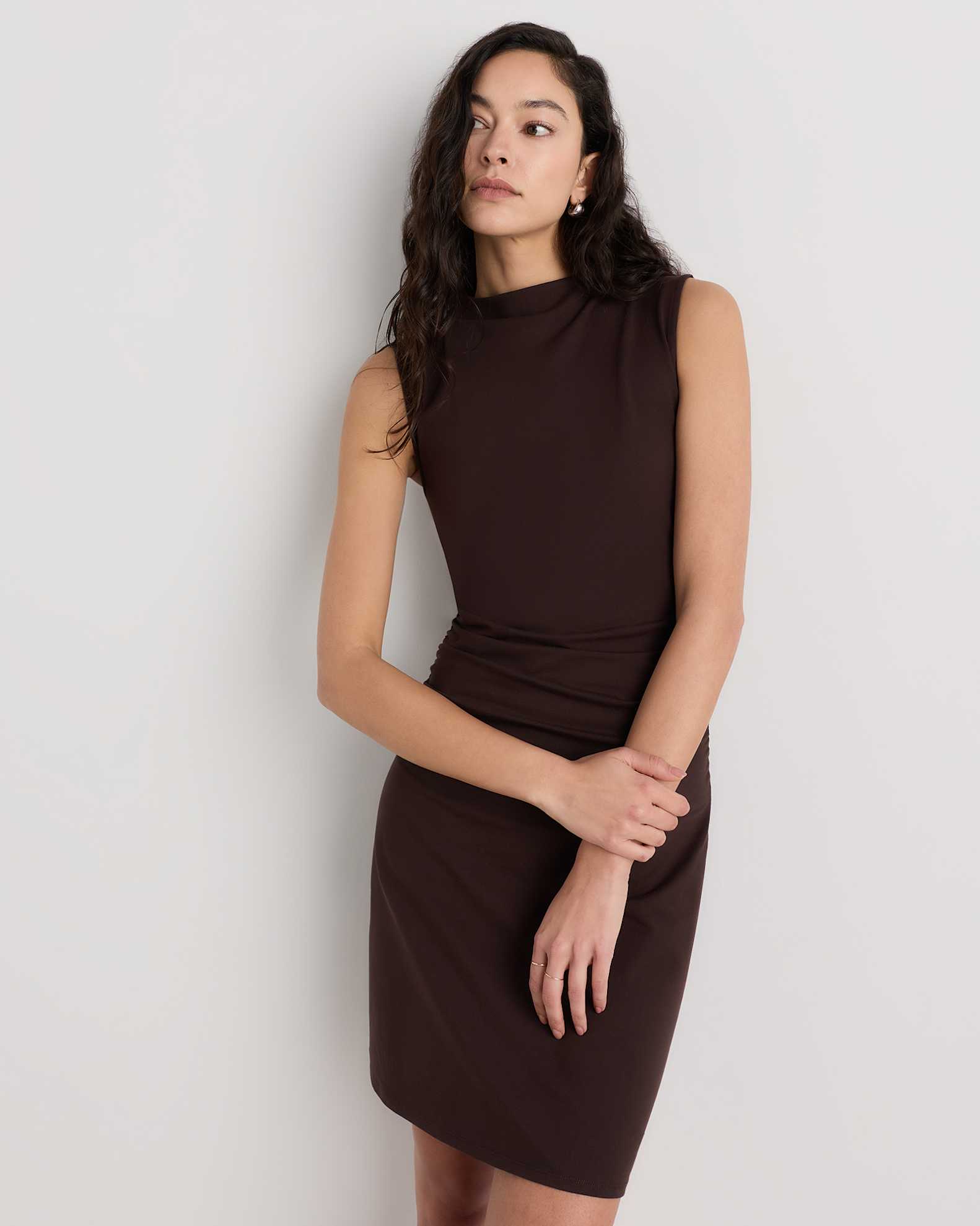 Stretch Cotton Jersey Mock Neck Mini Dress Stretch Cotton Jersey Mock Neck Mini Dress