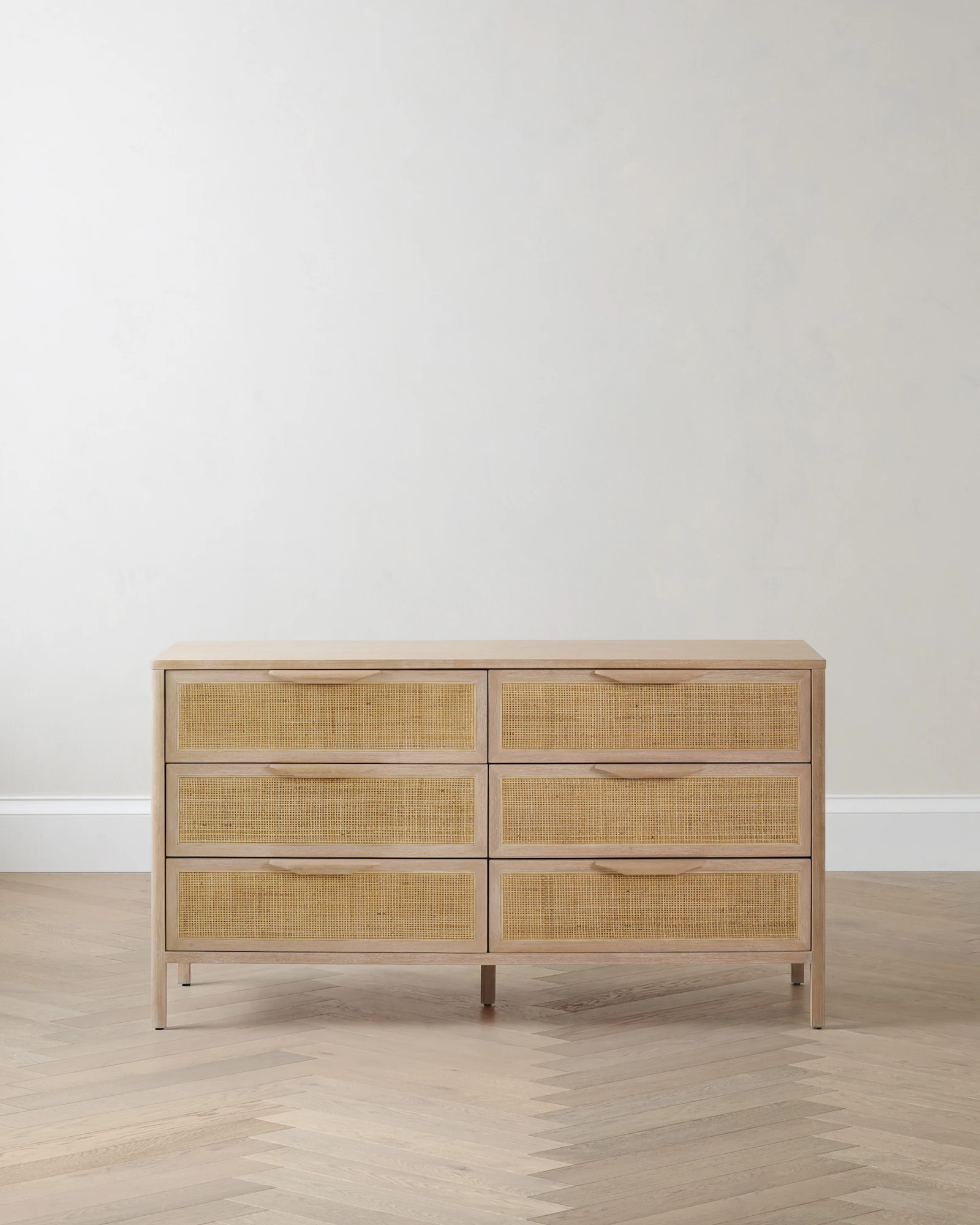 Solid Wood and Natural Rattan 6-Drawer Dresser in Natural