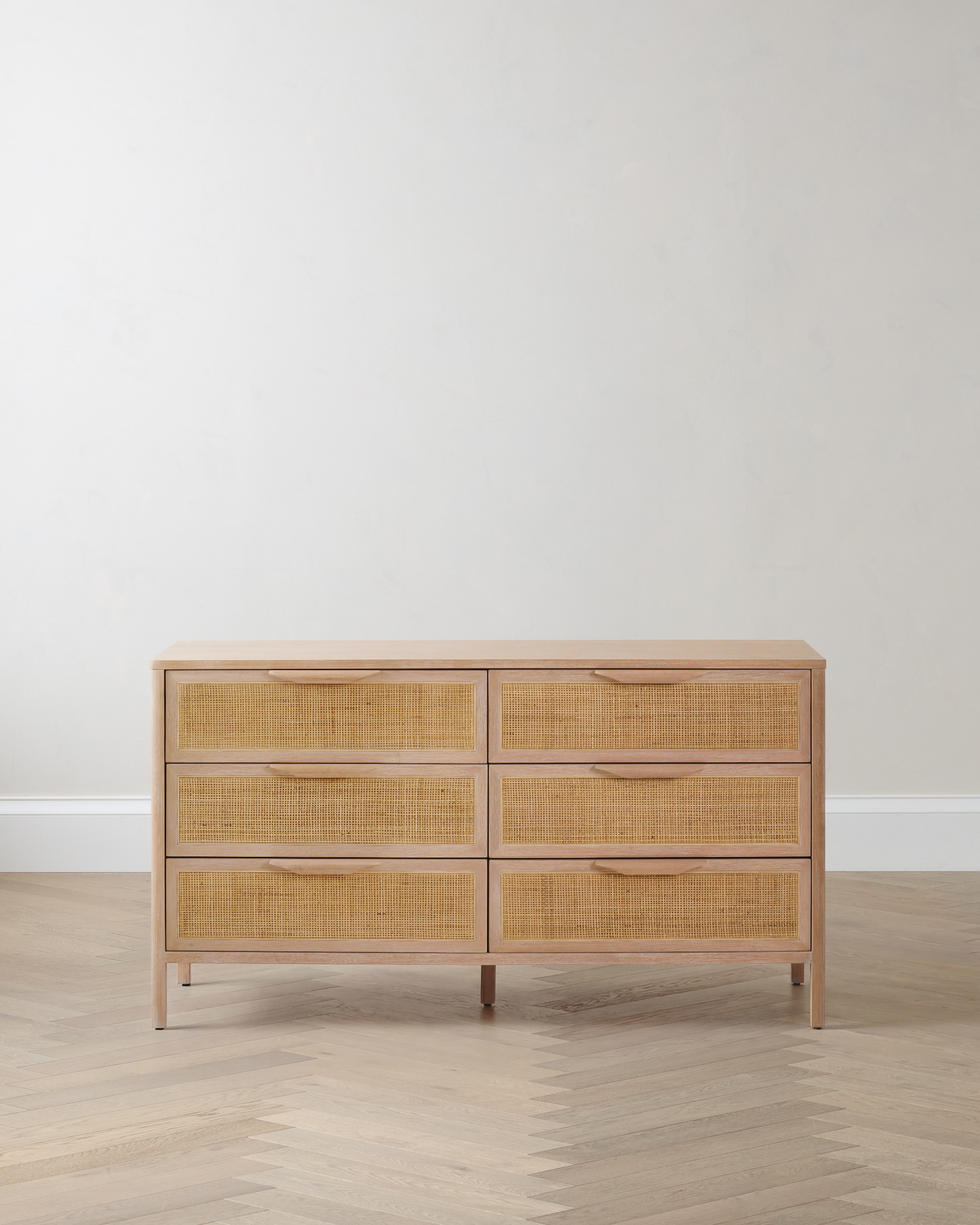 Natural Solid Wood and Natural Rattan 6-Drawer Dresser