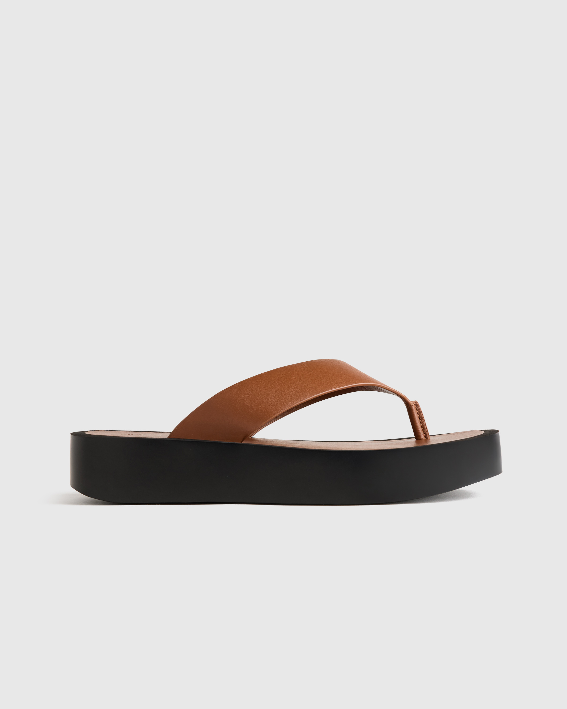 Cognac Italian Leather Thong Platform Sandal