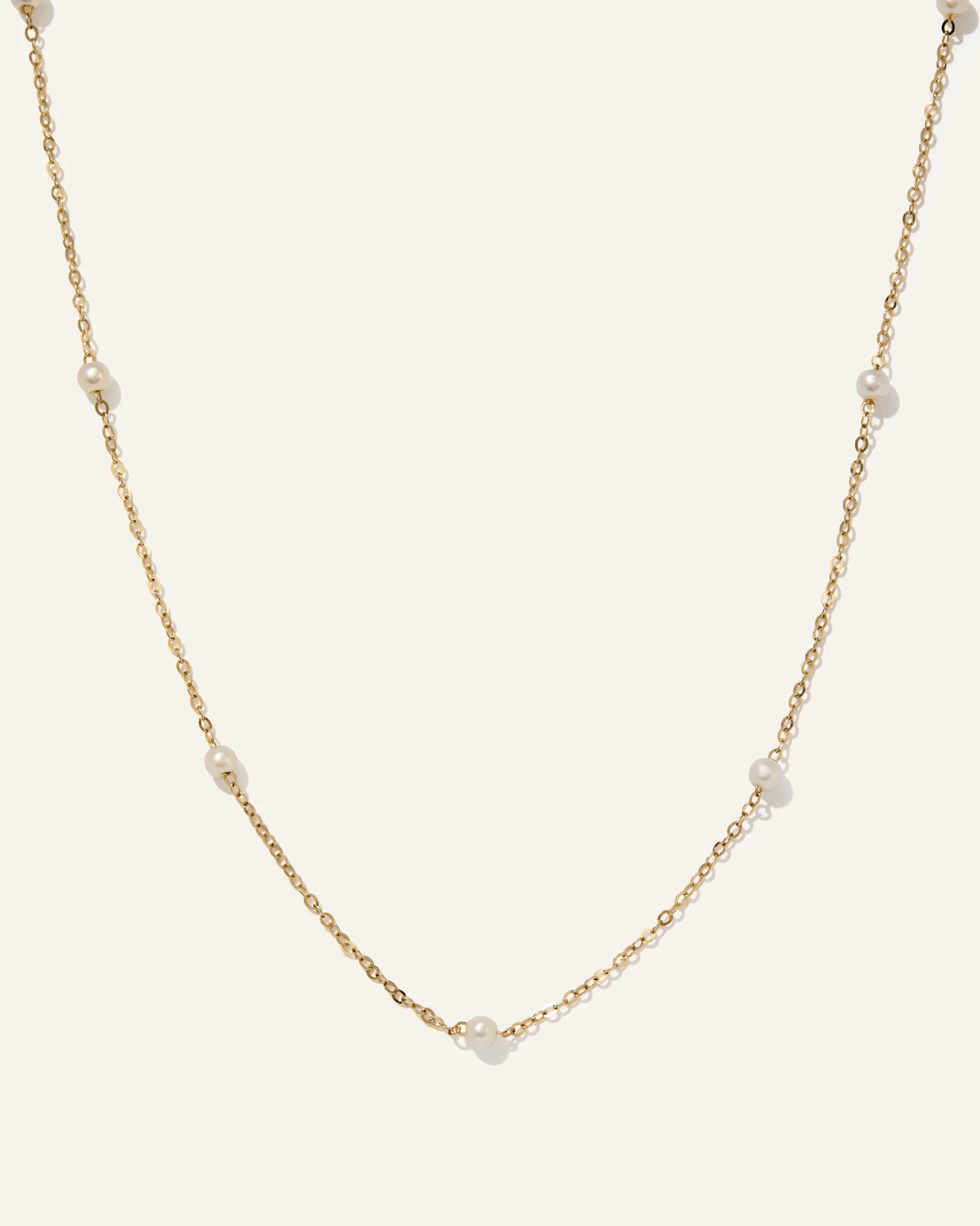 14K Gold Cultured Freshwater Pearl Station Necklace