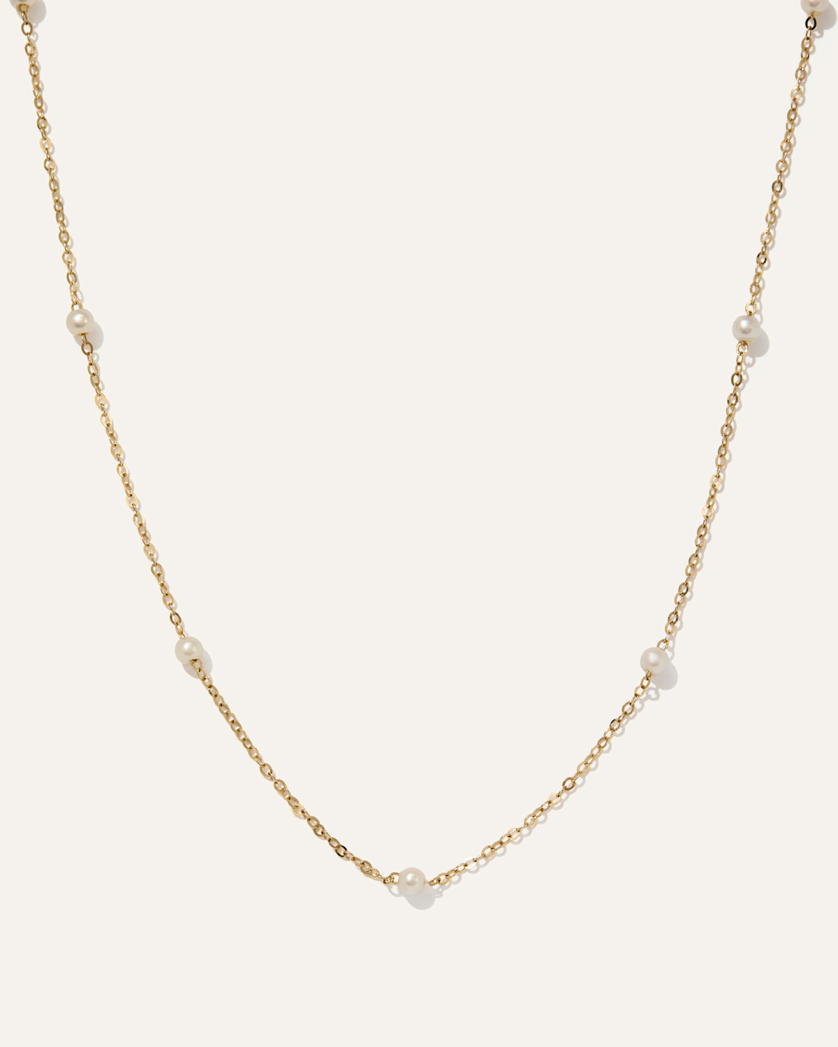 14K Gold Cultured Freshwater Pearl Station Necklace in Yellow Gold