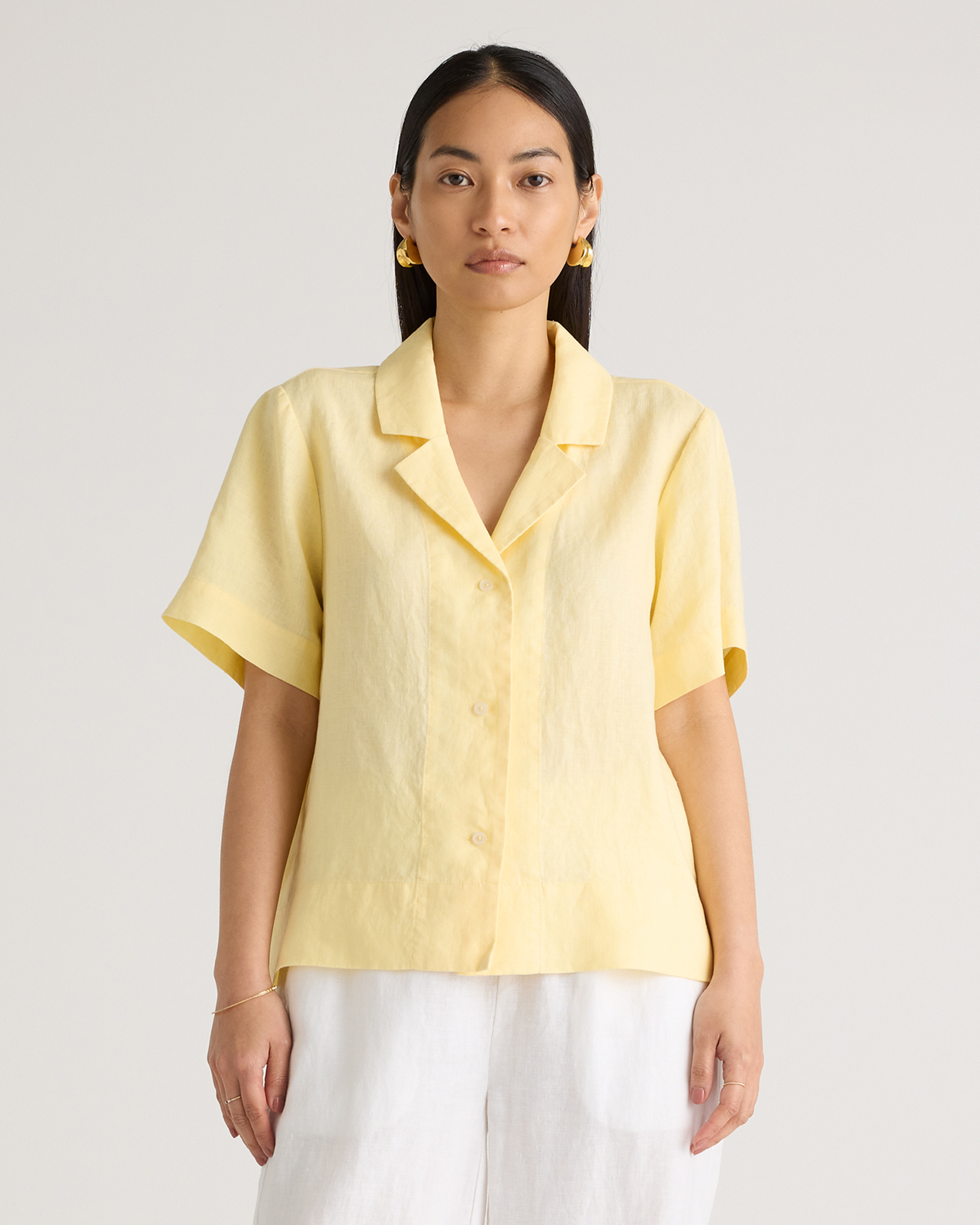 Soft Yellow Chemise à manches courtes 100 % lin européen