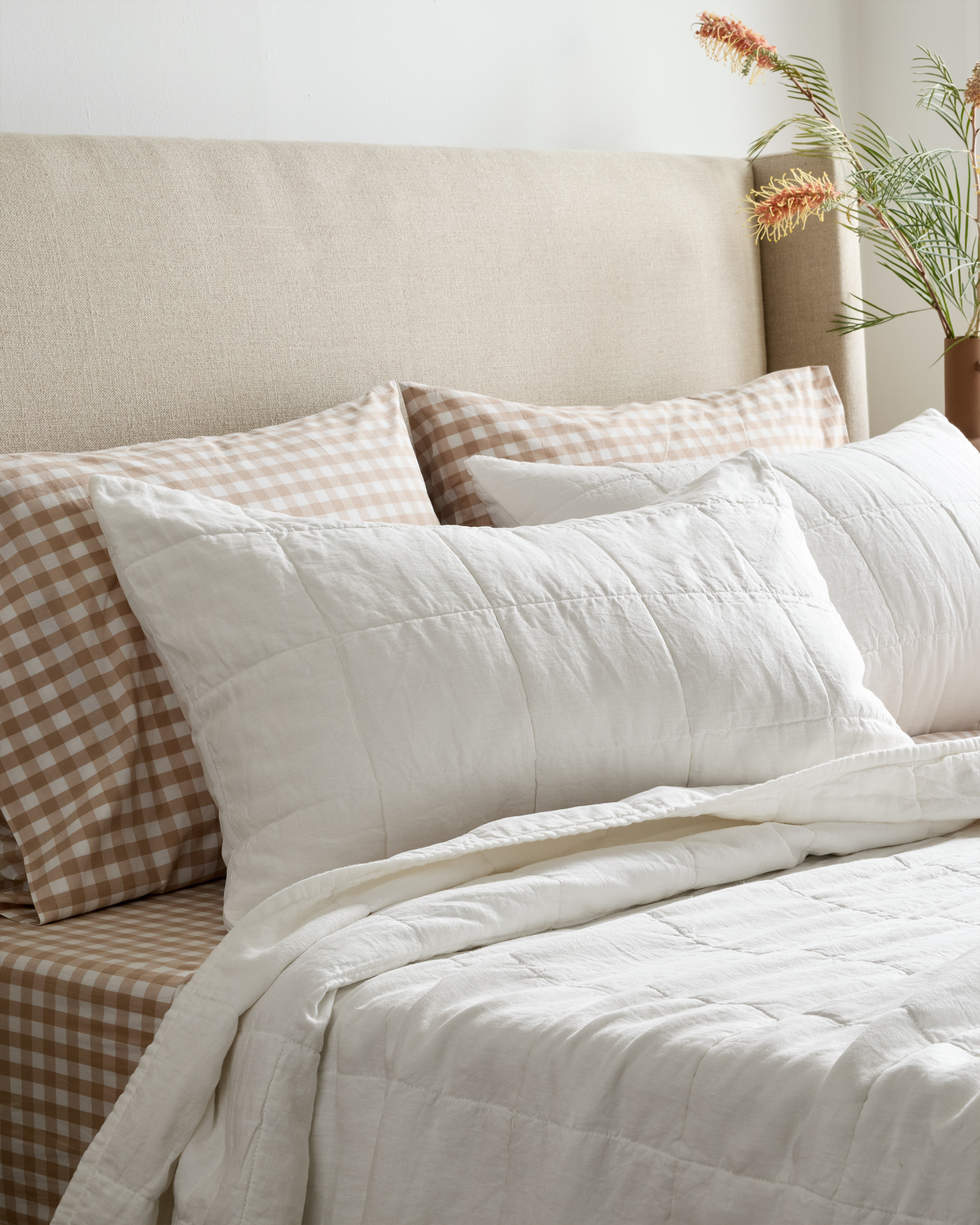 White Lightweight European Linen Box Quilted Sham Set