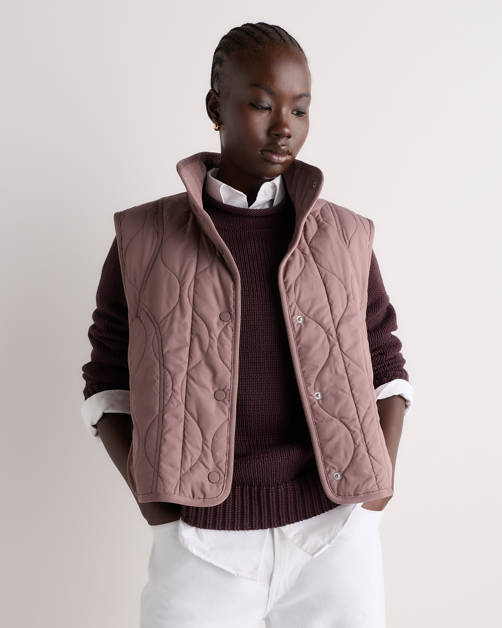Smokey Taupe Featherless Quilted Puffer Vest 