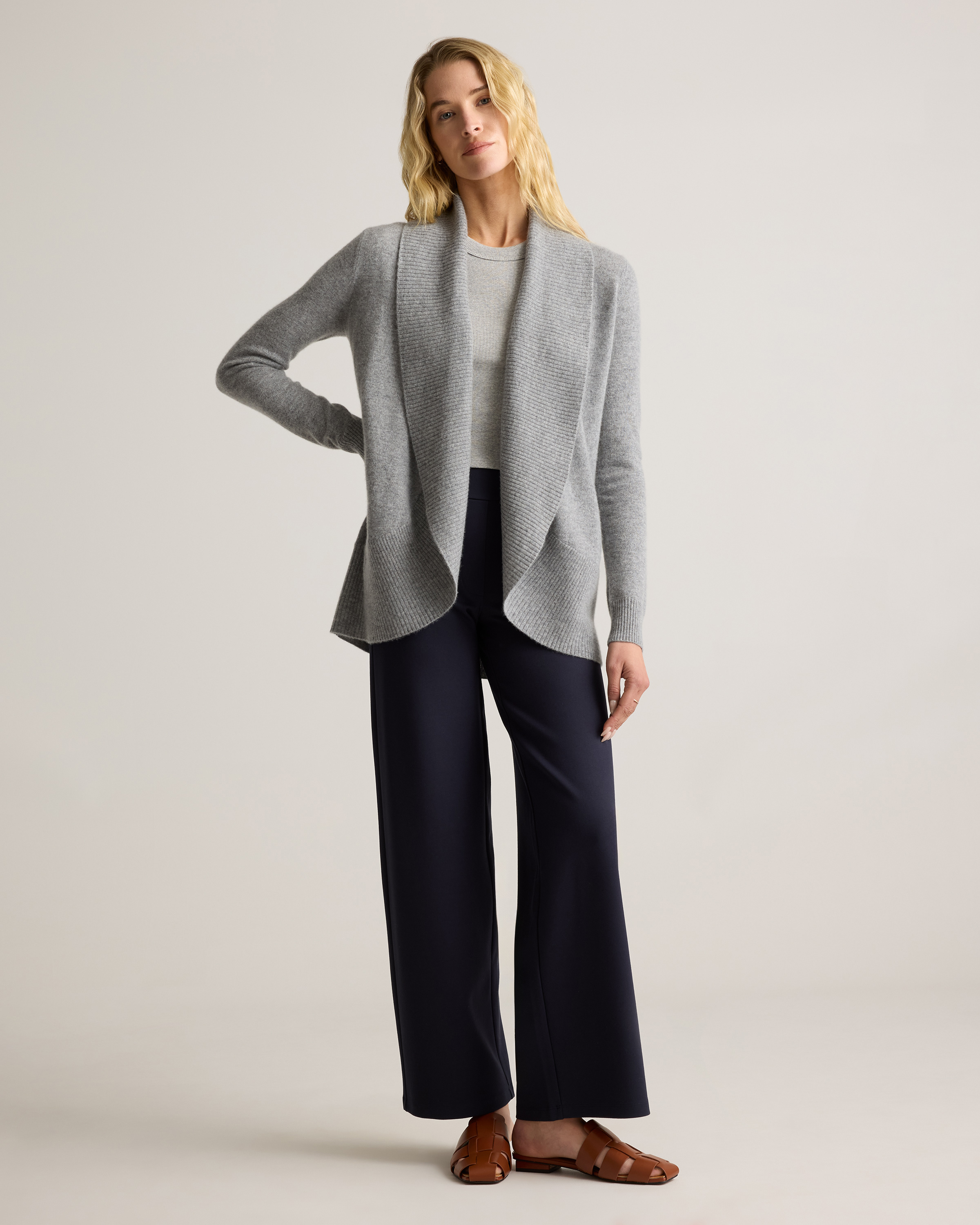 Mongolian Cashmere Open Cardigan Sweater in Heather Grey