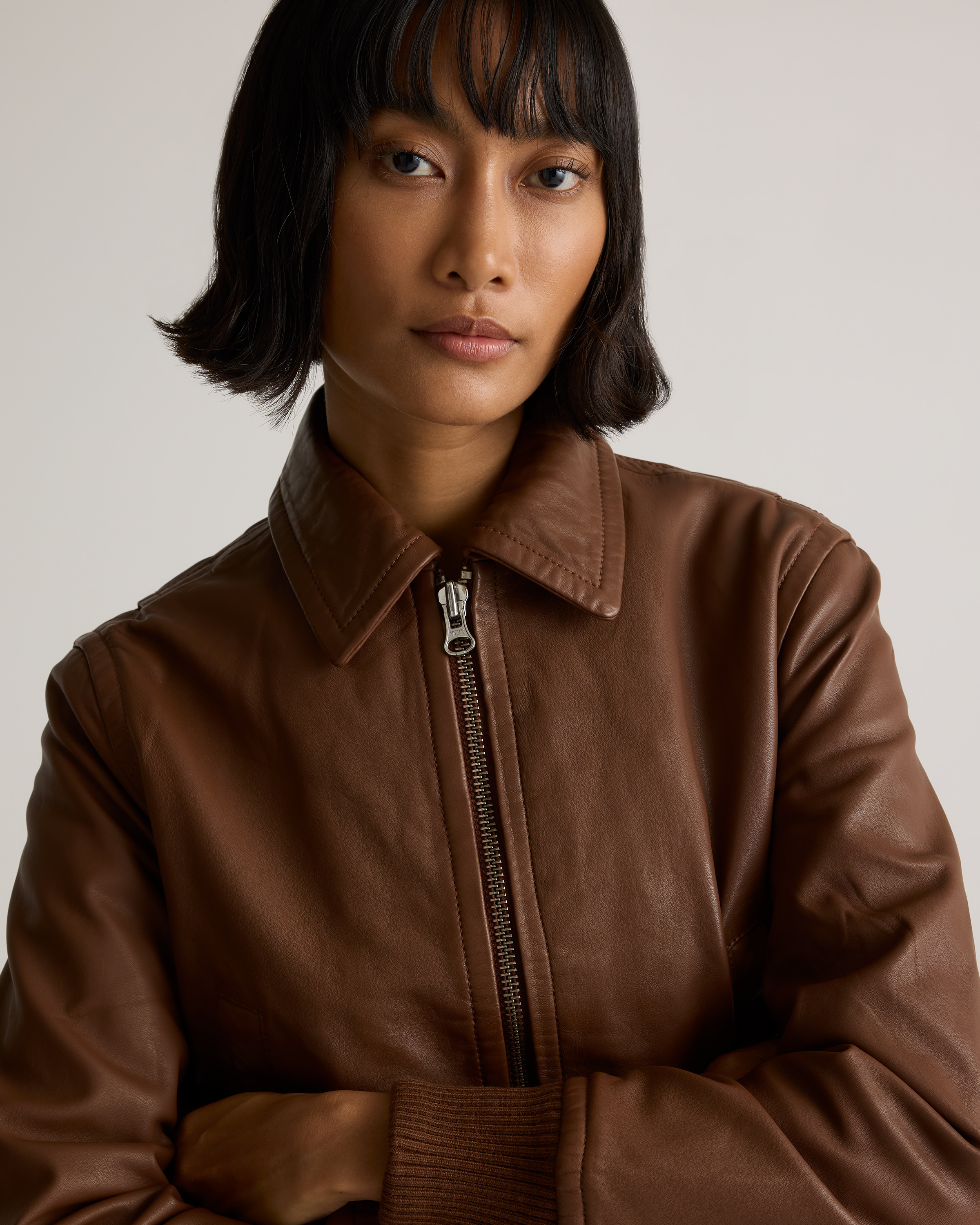 Women's 100% Washed Leather Bomber Jacket