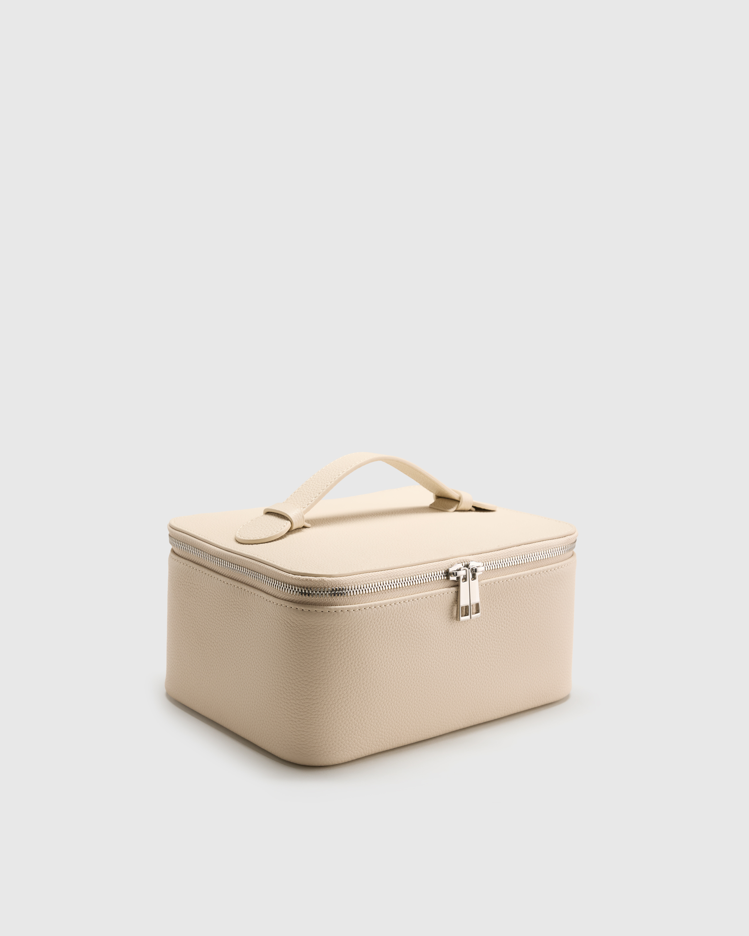 Soft Ivory Italian Leather Travel Cosmetic Case