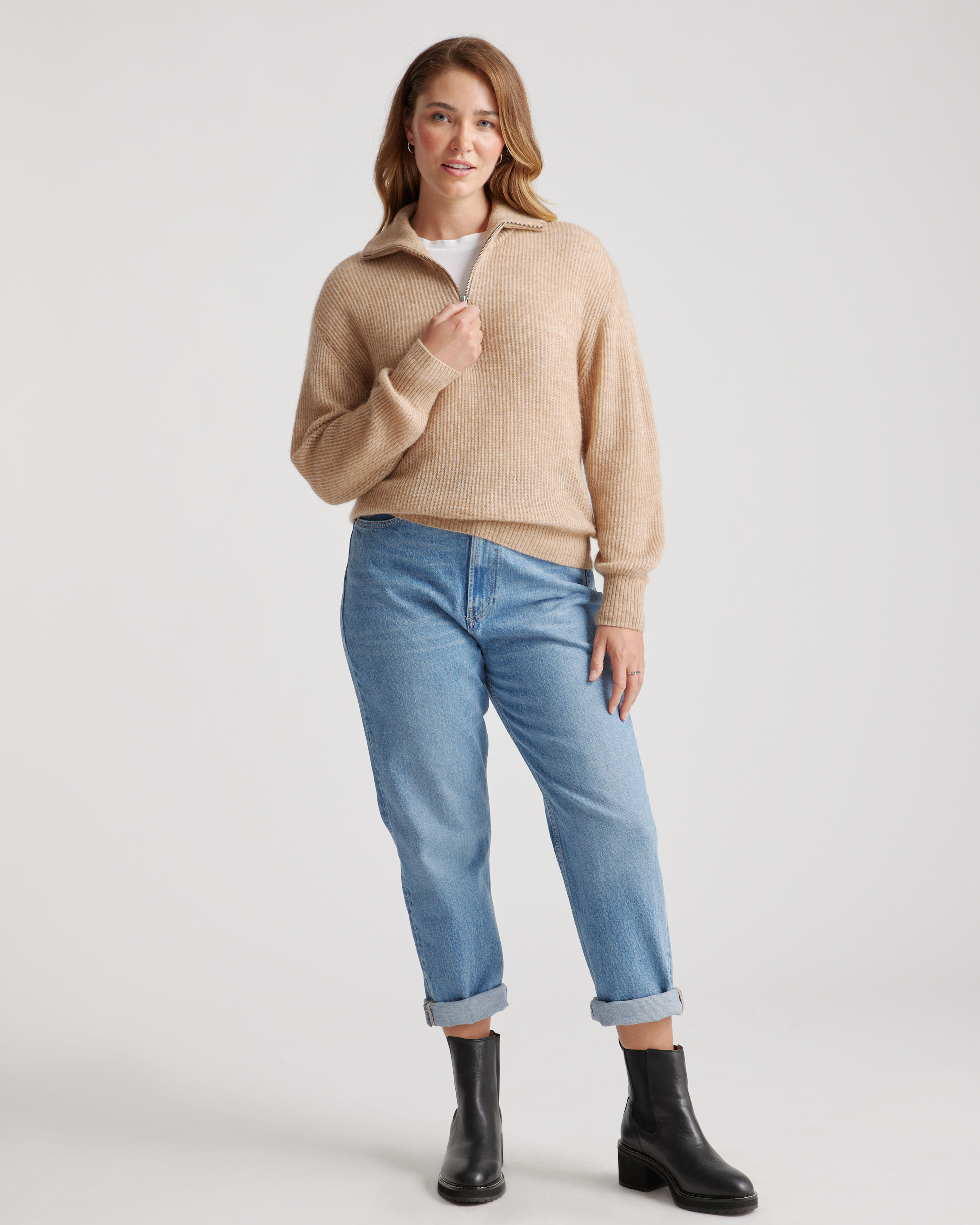 ニット/セーター AlpacaWool WideOver PulloverKnit/CAMEL Invisible World Men's 100% Alpaca Wool Sweater Half Zip