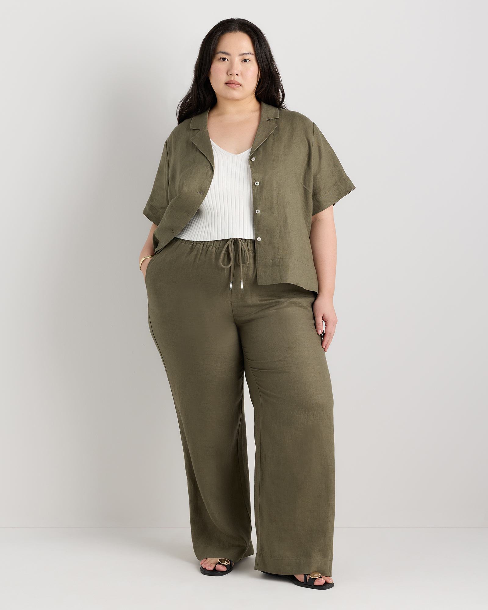 plus size linen dress pants LANE BRYANT PLUS SIZE LINEN BLEND PULL ON WIDE LEG PANTS SZ 14/16