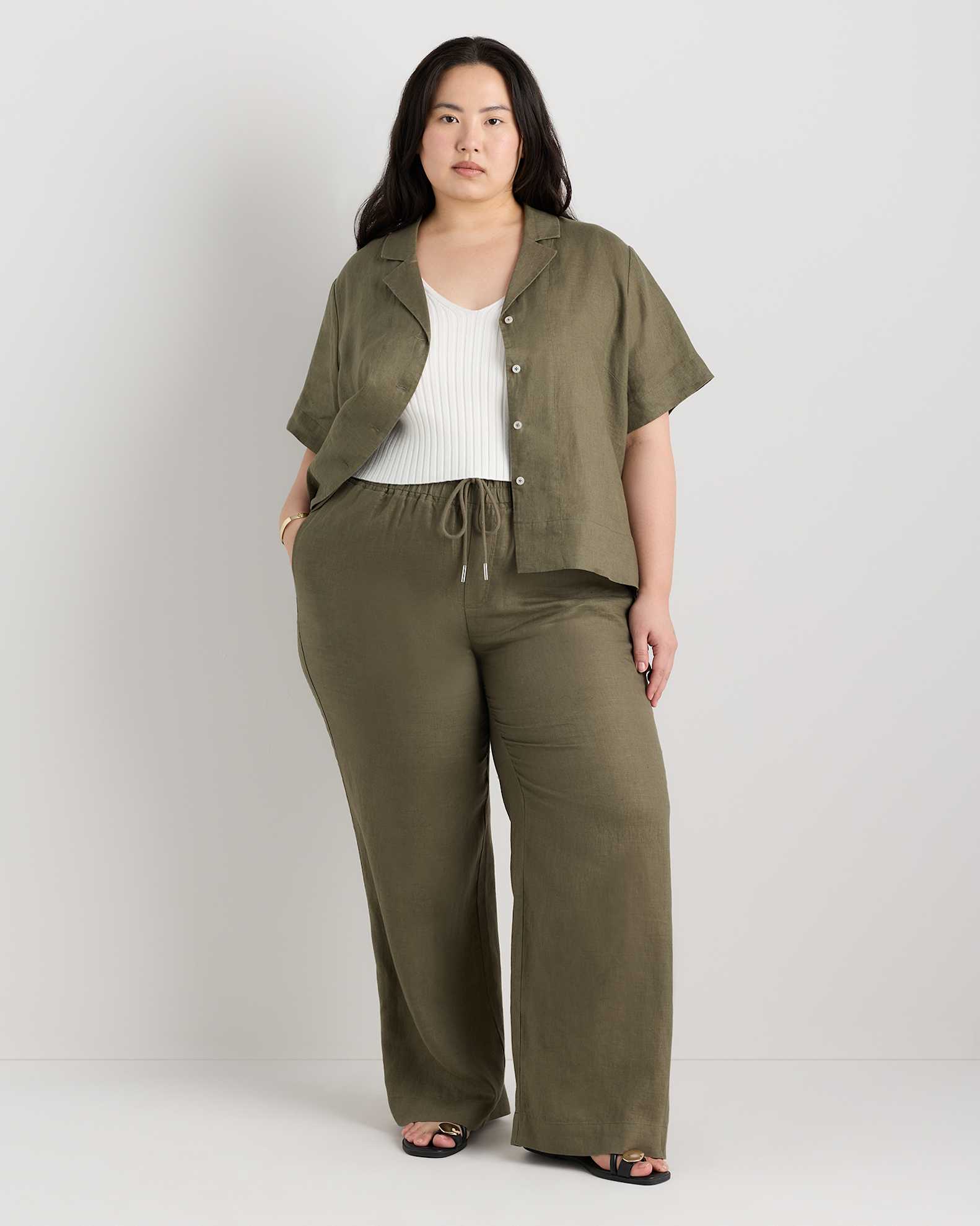 plus size linen dress pants LANE BRYANT PLUS SIZE LINEN BLEND PULL ON WIDE LEG PANTS SZ 14/16