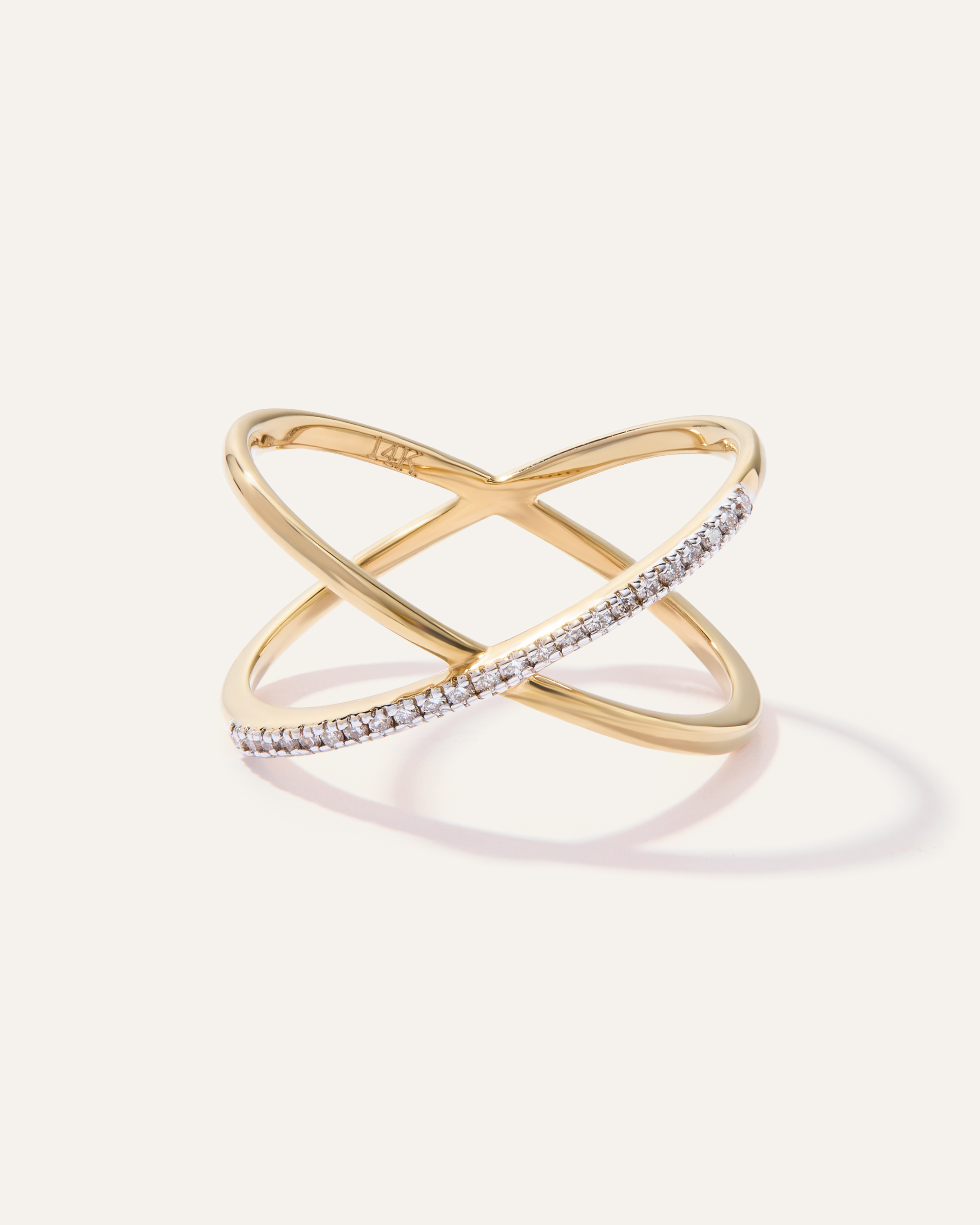 Yellow Gold 14K Gold Diamond Pave Crossover Ring